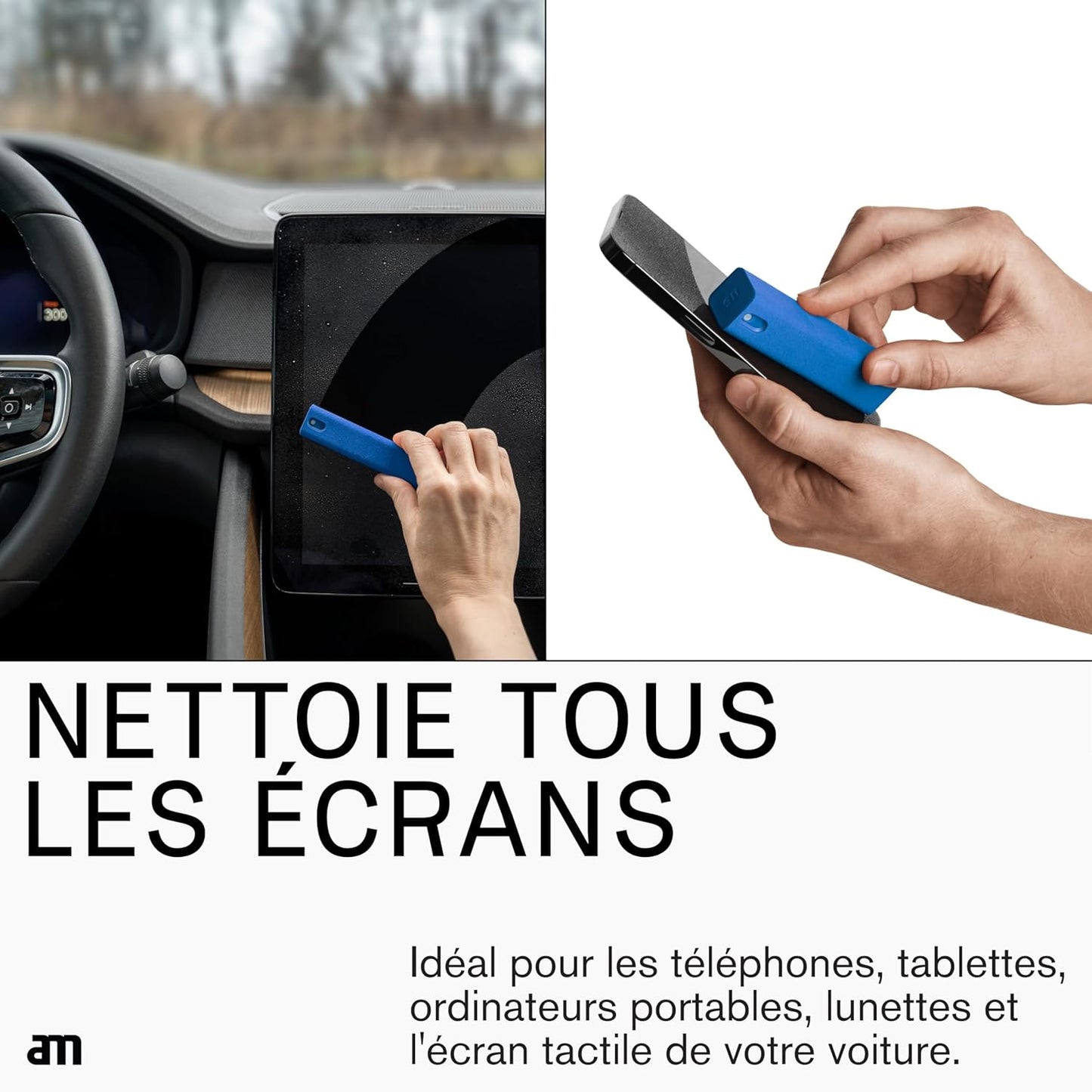 am Screen Cleaner with 7 oz Refill β Alcohol-Free Spray & Microfiber Cloth for iPhone 15 & 14, iPads, Tablets, Laptops, Phones, Smart TVs, Car Displays β Streak-Free, Non-Toxic, Eco-Friendly, Blue