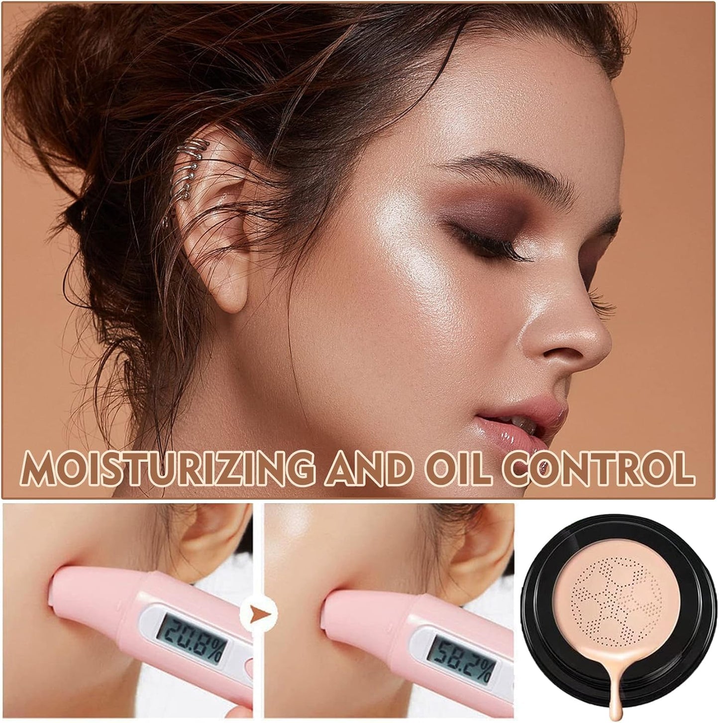 AWCCXMYM Mushroom Head Air Cushion CC Cream Long-Lasting Concealer BB Cream Moisturizing Color Corrector Foundation Makeup Even Skin Tone Liquid Face Makeup (Natural)