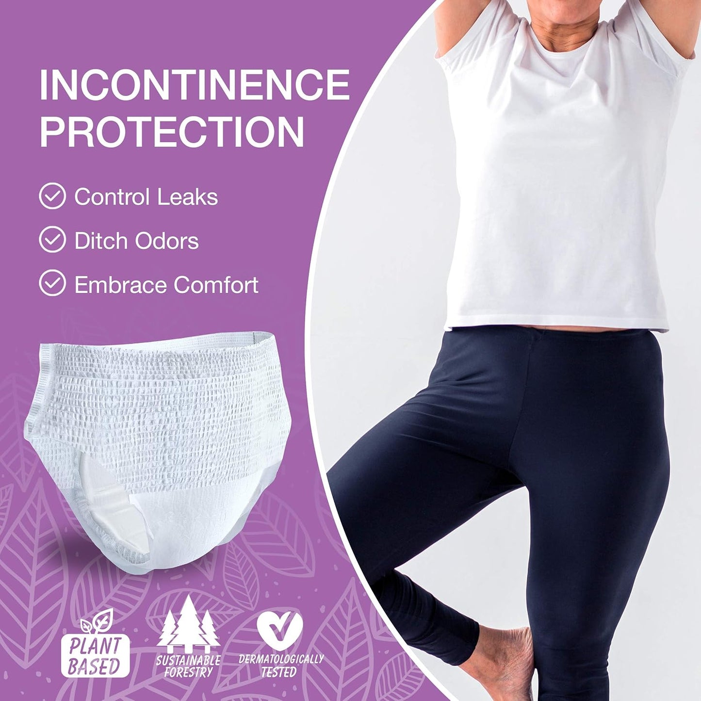 Veeda Natural Adult Incontinence Underwear for Women - Postpartum Underwear for Bladder Leakage Protection - Disposable Underwear with Maximum Absorbency - Large Size - 40 Count