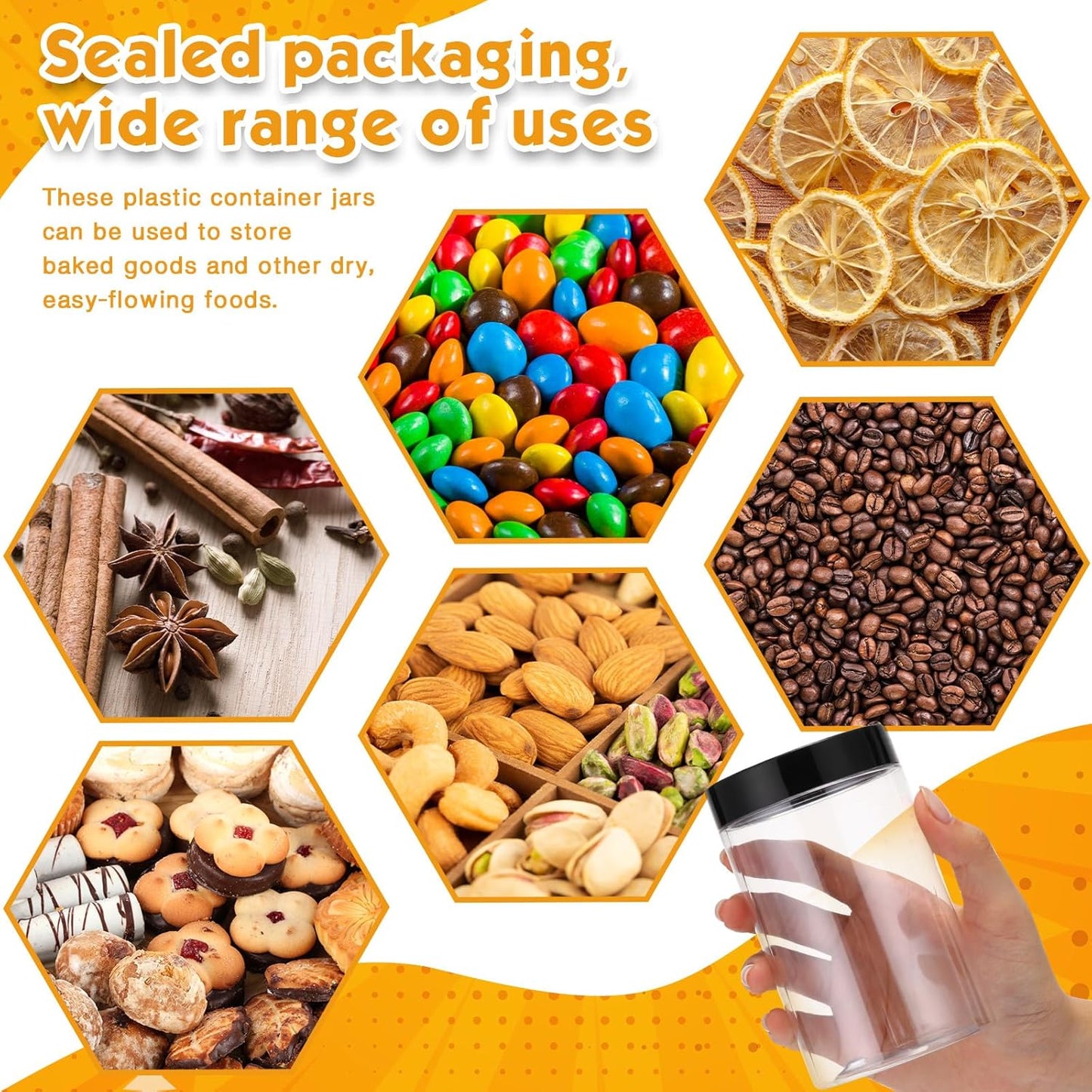 SATINIOR 12 Pack 12 oz Plastic Container Jars with Lids Round Clear Travel Cosmetic Container Slime Jars for Toiletries, Lotion, Cream, Ointments, Makeup, Rhinestone, Samples, Kitchen Storage(Black)