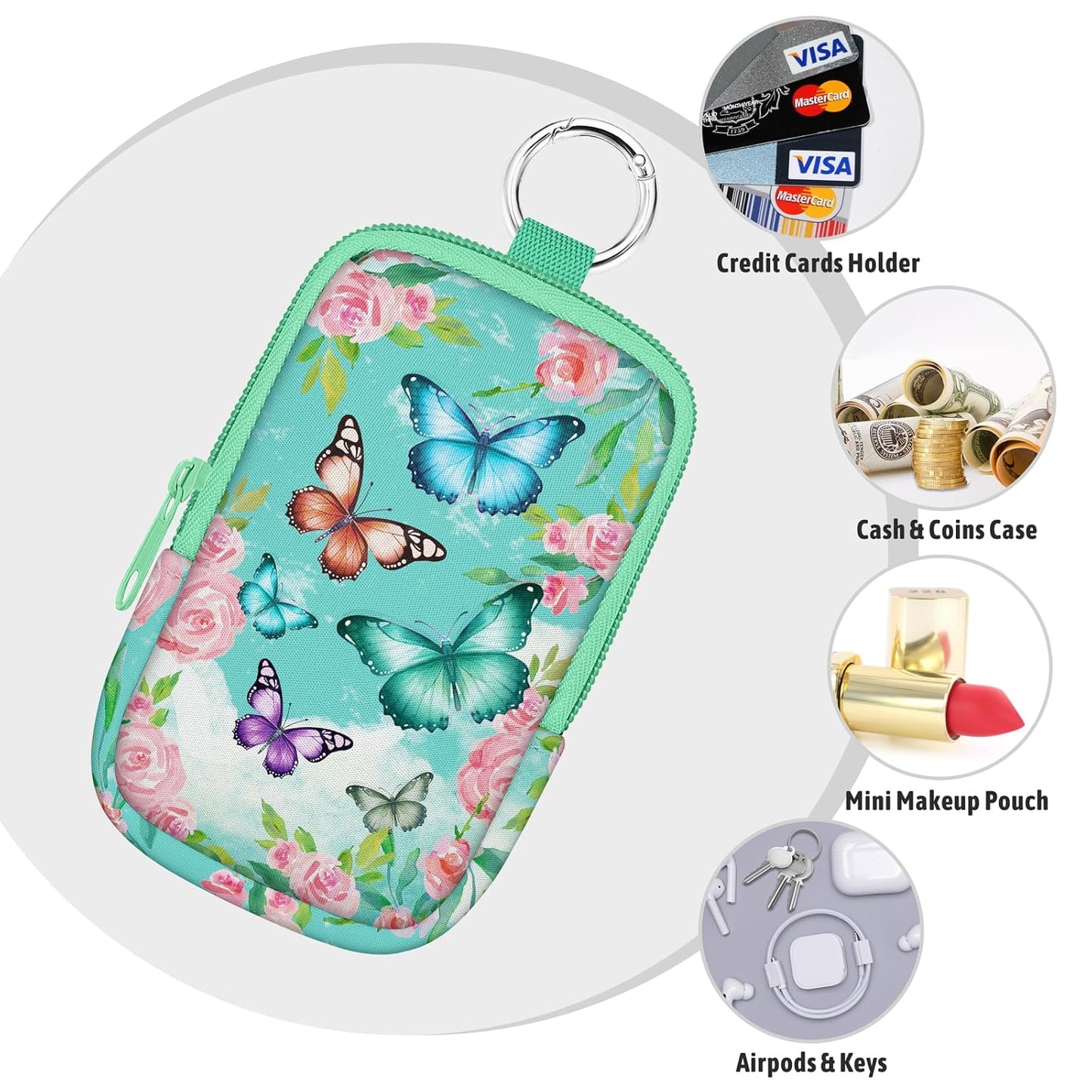 Butterfly Floral Hand Sanitizer Spray Case, Cute Hand Sanitizer Holder Zippered Pouch, Fashion Accessory with Snap Hook for Glow Mist and Power Mist 1FL OZ