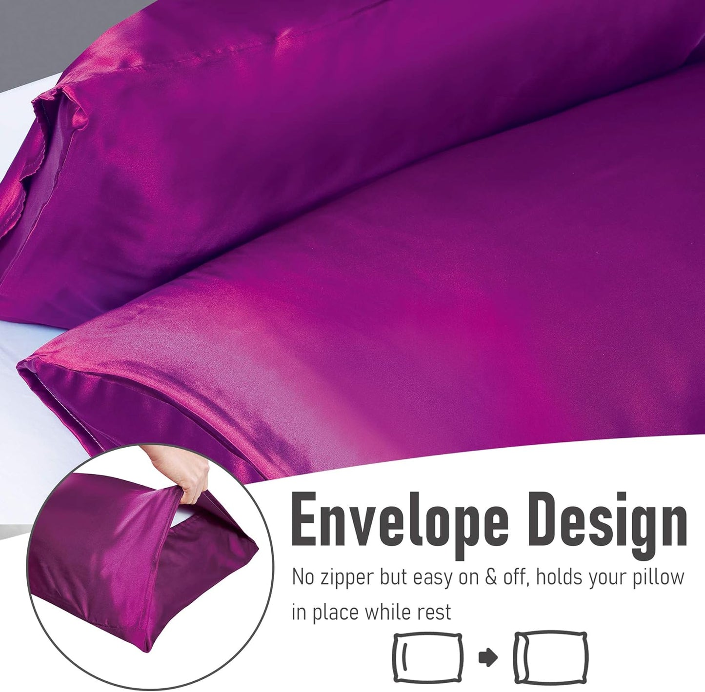 Tyfitb Satin Pillowcase Set for Hair & Skin Care – Cooling, Hypoallergenic, Anti-Frizz, Wrinkle-Free – Soft, Luxurious Pillowcases with Envelope Closure – 2-Pack, King Size 20x36, Gift-Ready