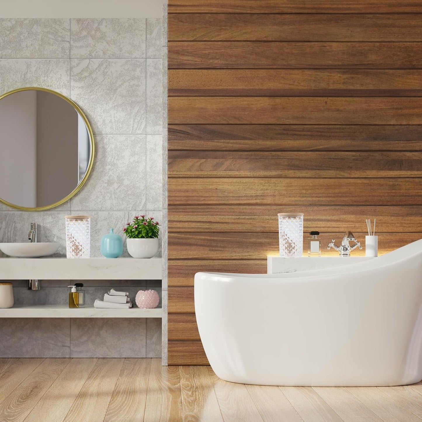 Klmnop 1200ML/42OZ Acrylic Bath Salt Jar with Wooden Scoop, Bath Salt Container with Sealing Lid for Bathroom Kitchen Storage Salt Candy Tea(Clear, Style 1)