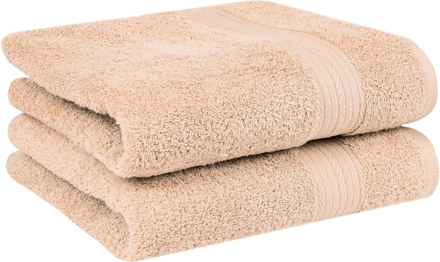 Ample Decor Bathroom Hand Towel 18 X 28 Inch 600 GSM 100% Cotton, Absorbent Thick- 2Pcs Beige