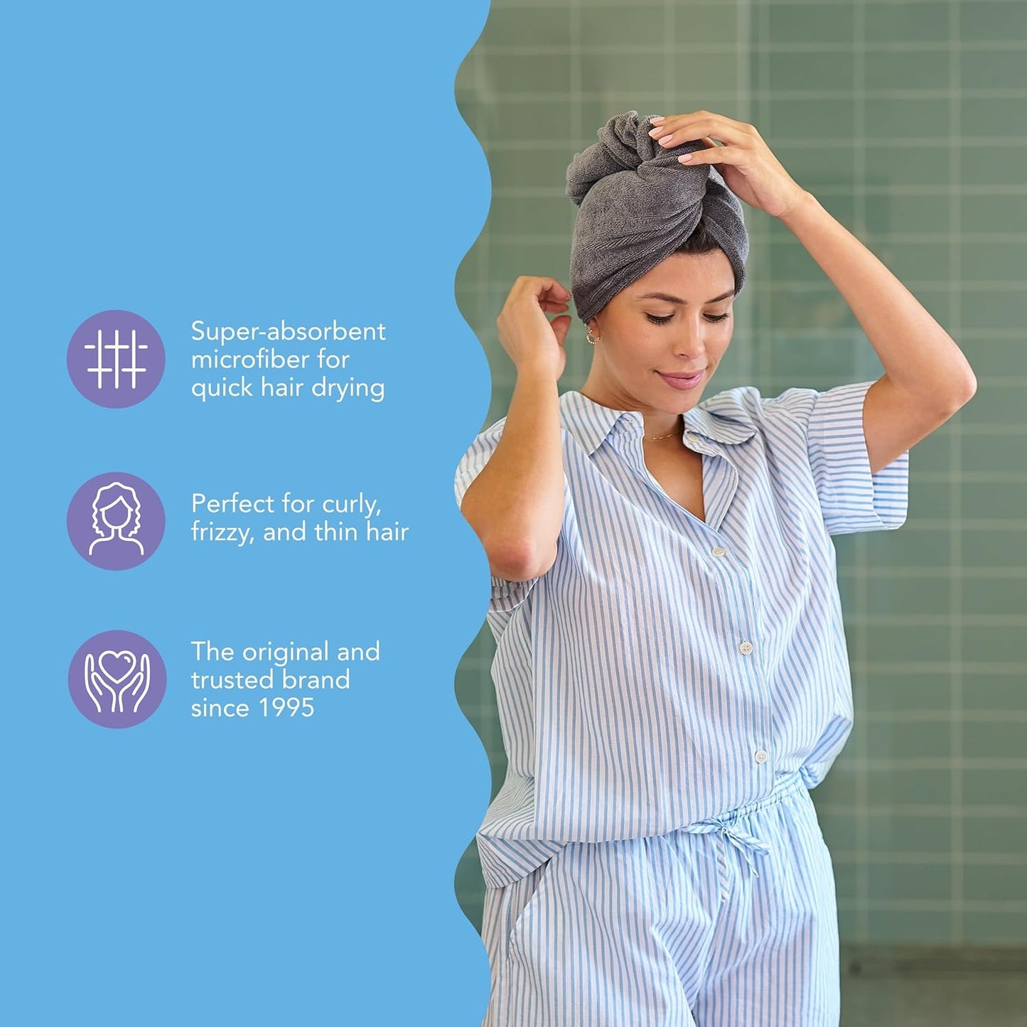 Turbie Twist 2-Pack Microfiber Hair Towel for Beauty, Travel, Gifting - Wrap Turban for Straight, Wavy & Curly Hair - Premium Personal Care- Evening Blue & Dark Shadow