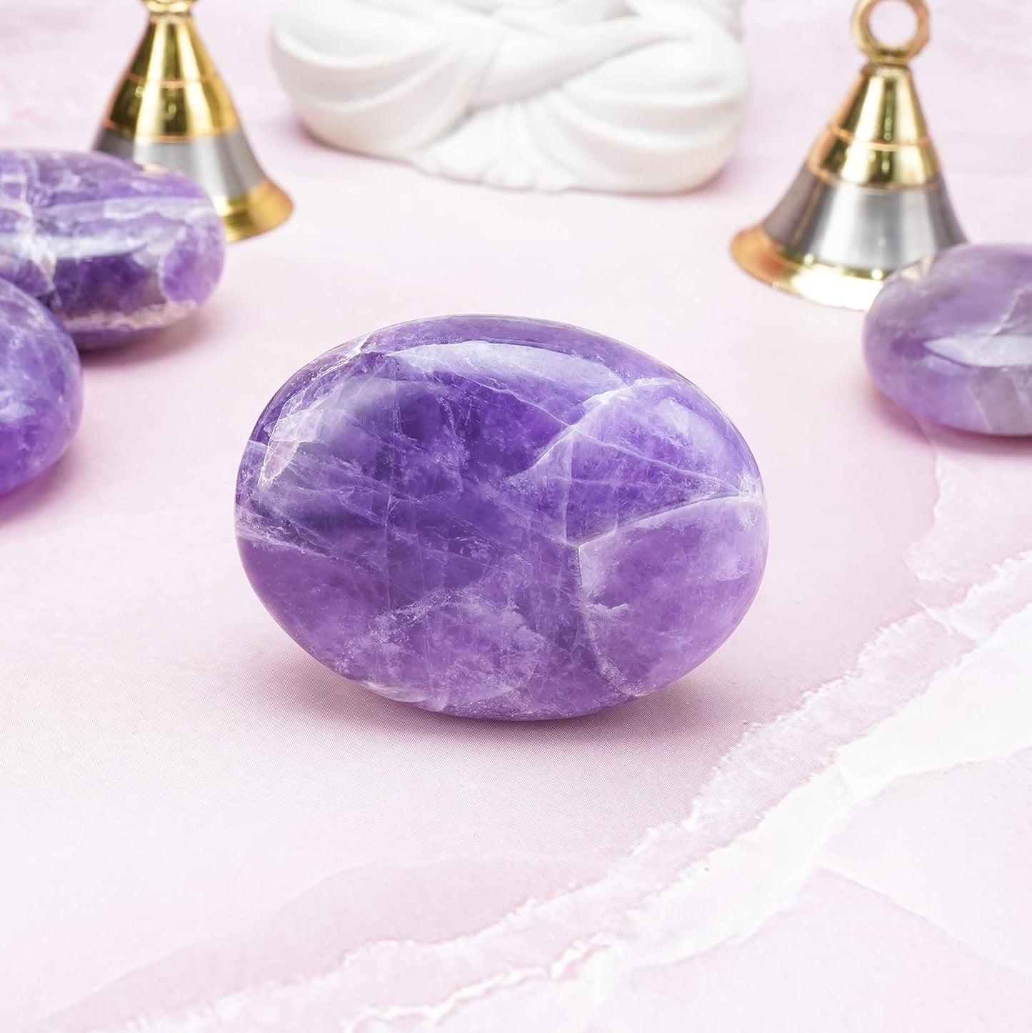 Crocon 50mm Amethyst Large Palm Stone 900+ Carats Pocket Worry Stones for Natural Chakra Balancing Reiki Healing Stones and Crystal Healing Spa Energy Crystals Gifts for Women