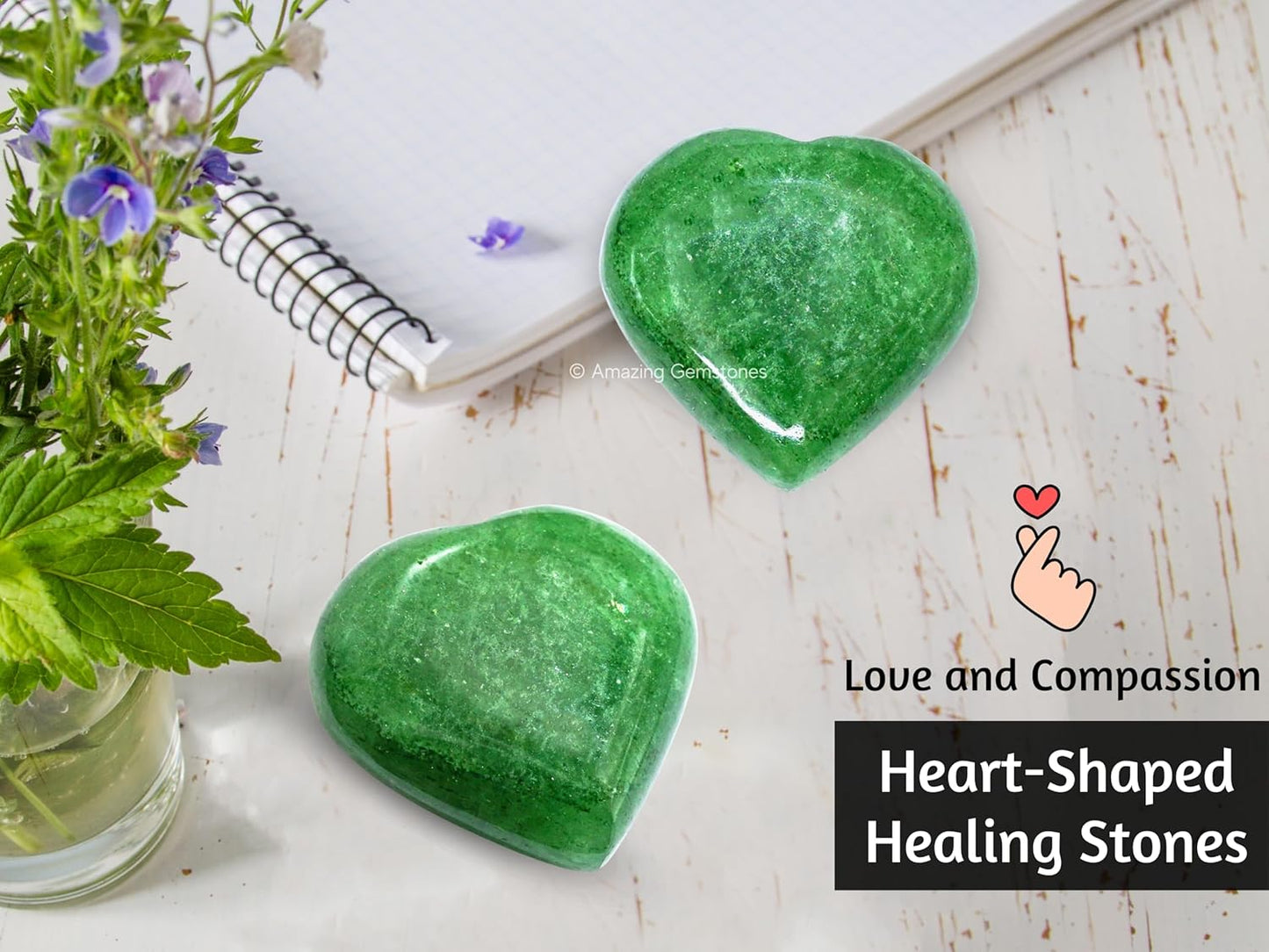 Amazing Gemstone Green Strawberry Quartz Crystal Heart Palm Stone - Pocket Massage Worry Stone for Natural Body Chakra Balancing, Reiki Healing and Crystal Grid