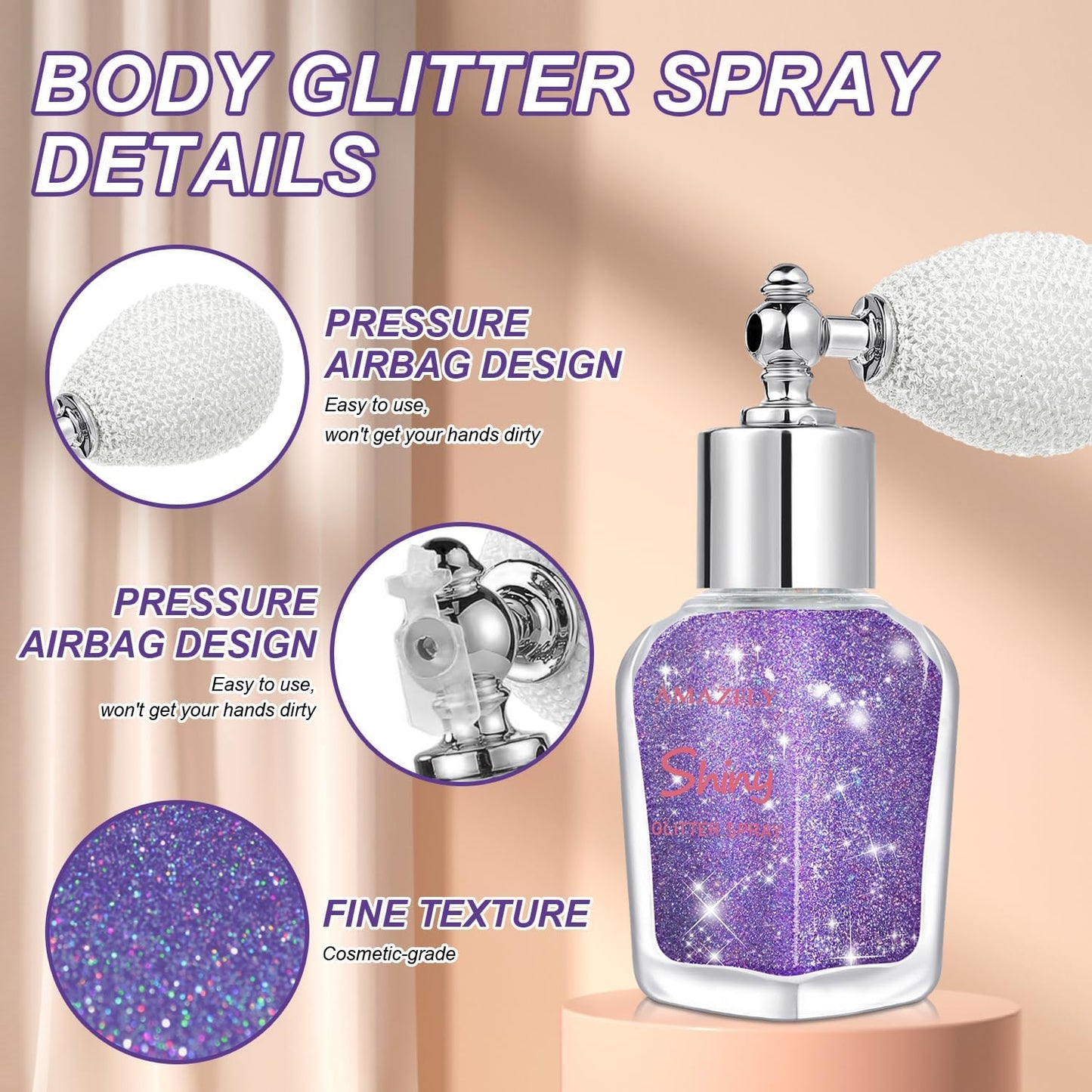 Hair and Body Glitter Spray, Shimmering Powder Sparkle Powder Makeup, Glitter Loose Sparkle Makeup for Body Highlighter,Festival Prom Rave Accessories (Purple)