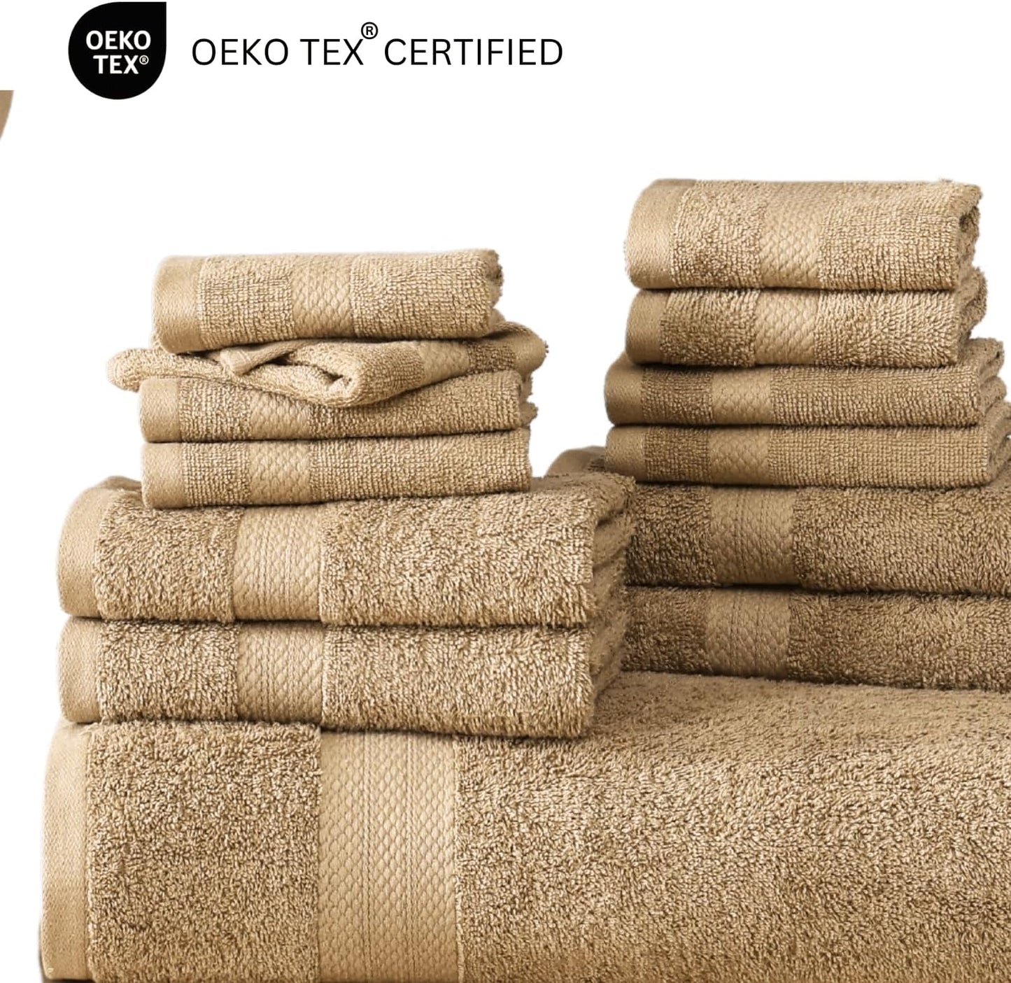 LANE LINEN 100% Cotton Bathroom Towels Set - 24 Pcs - Ring Spun Technology - 2 Bath Sheets, 4 Fingertip, 4 Bath, 6 Hand Towels, 8 Washcloths - Very Soft & Absorbent Even After Multiple Washes - Beige