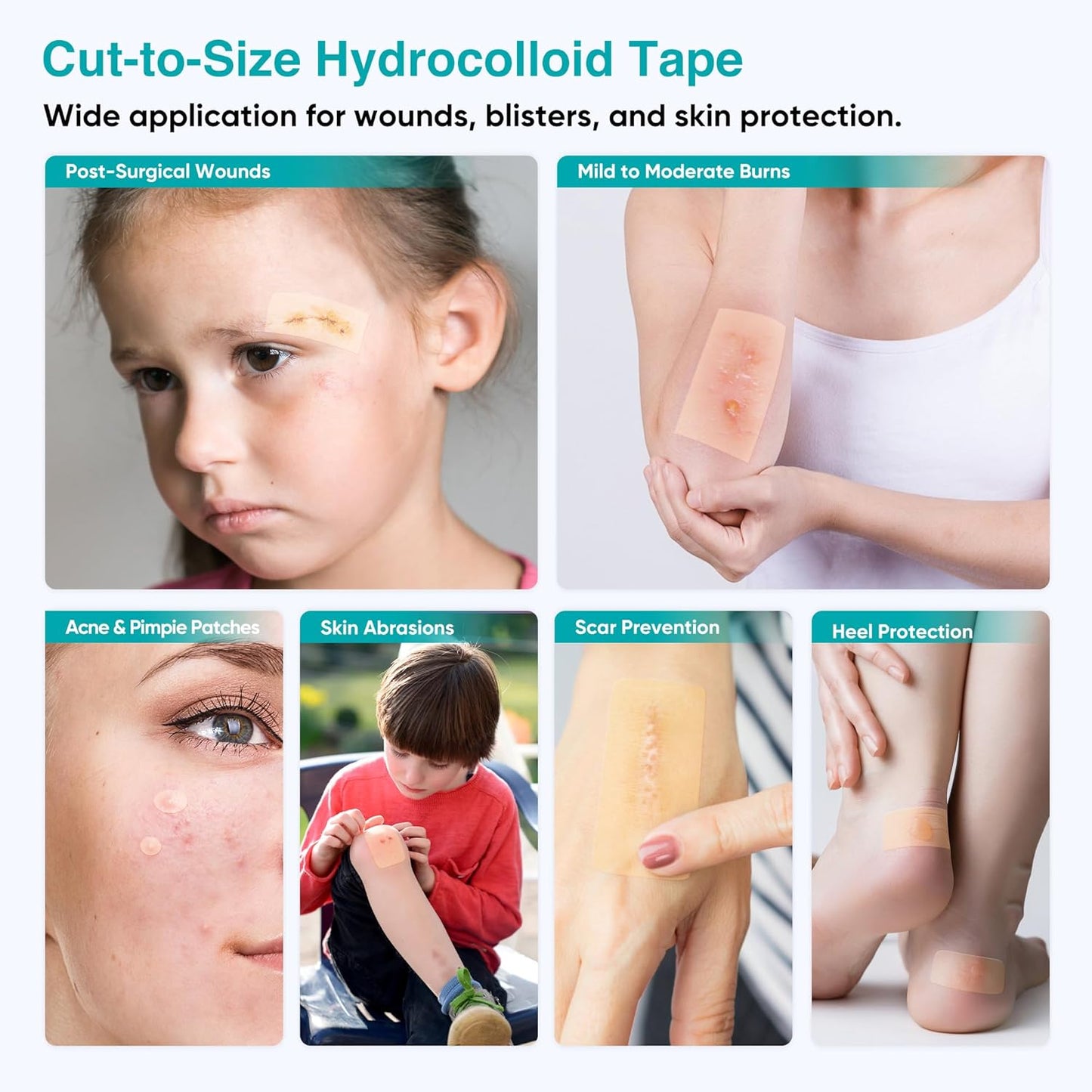 Hydrocolloid Bandages Roll for Wound Care – Cut-to-Size - Flexible & Waterproof Hydrocolloid Tape for Acne, Burns & Blister Care, Self-Adhesive & Highly Absorbent (2in x 16ft)