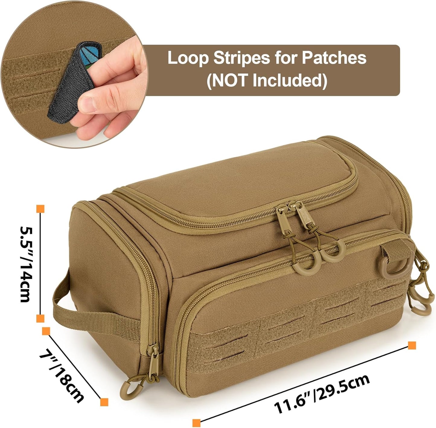 Tactical Toiletry Bag for Men, Hanging Hygiene Bag, Travel Dopp Kit Organizer for Shaving, Shower Essentials and Toiletries, Khkai (Empty Bag)