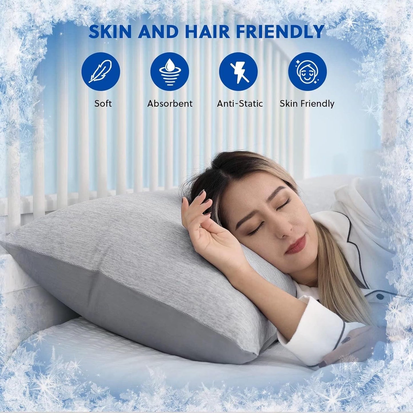 HOMFINE Cooling Pillowcases Queen Size - Double Side Q-Max 0.439 Cooling Fiber for Pillow Protector, Breathable Cold Pillow Cover for Hot Sleeper Night Sweat, Hidden Zipper, 2 Pack (20"x30", Grey)