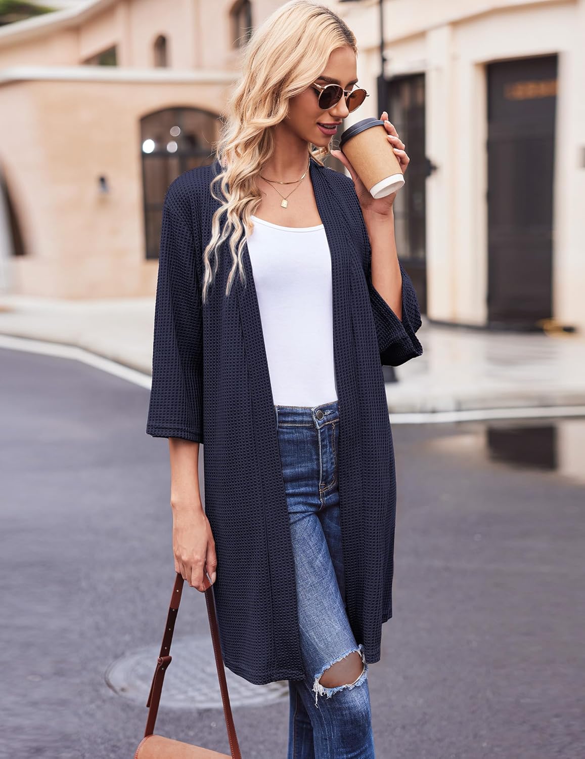 Ekouaer Robes for Women Waffle Knit Bathrobe Soft Lightweight Knee Length Loungewear S-XXL