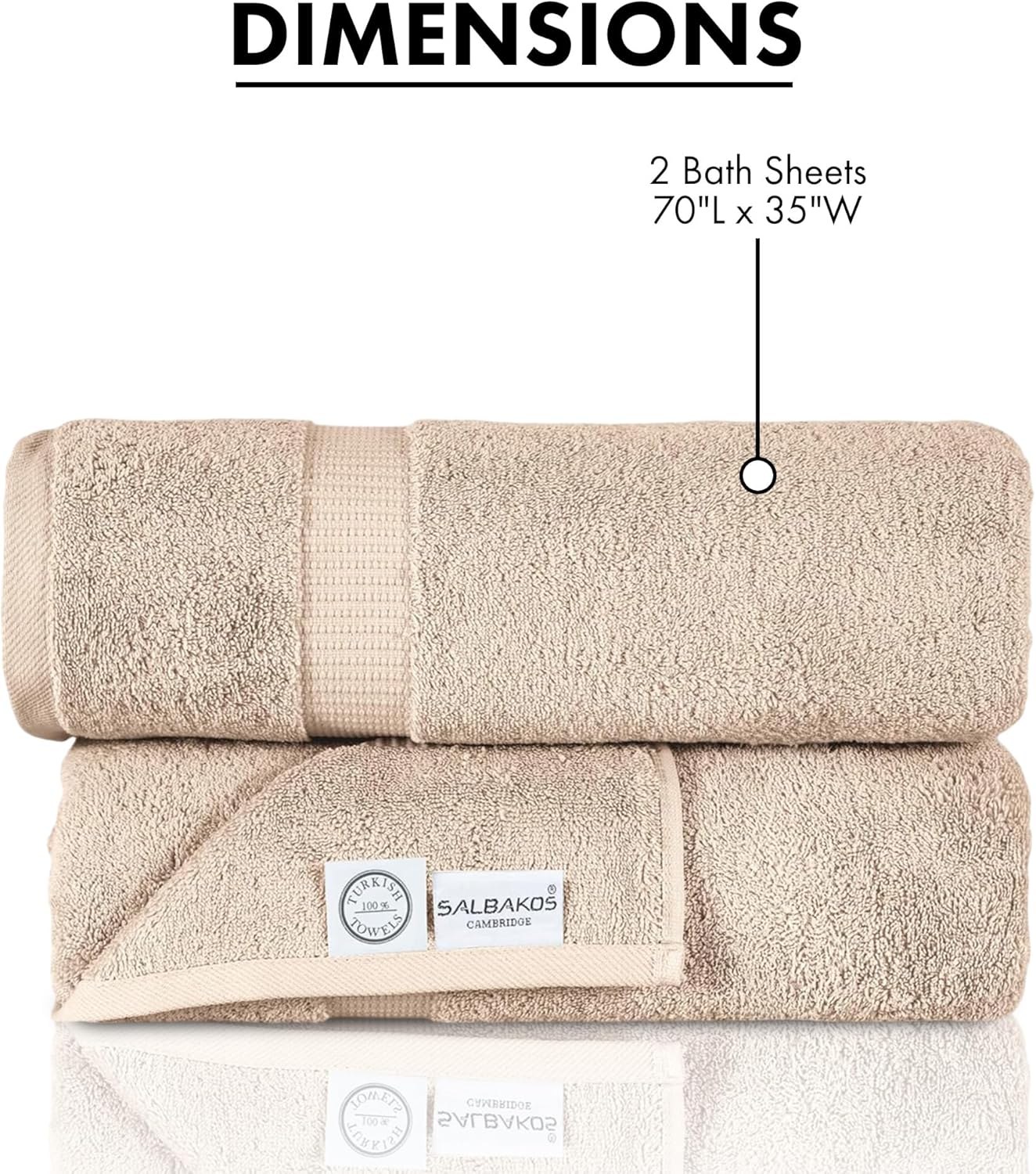 SALBAKOS 100% Turkish Cotton Extra Large Bath Sheet Set of 2 35x70 inch | Heirloom Quality | Hotel & Spa Collection | Soft, Absorbent Oversize Bath Towels | Made in Turkey (Taupe, 2 Bath Sheets)
