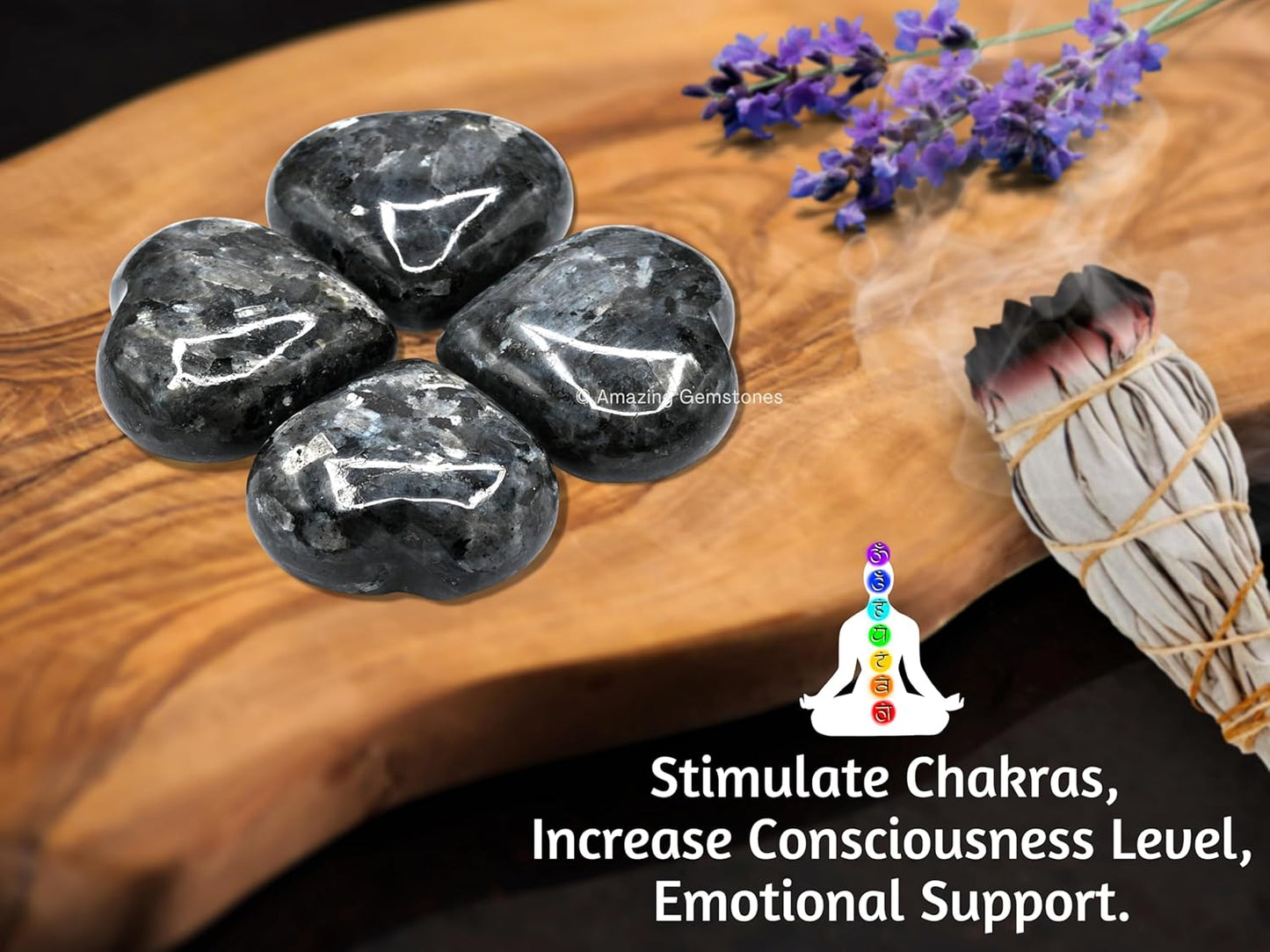 Amazing Gemstone Larvikite Crystal Heart Palm Stone - Pocket Massage Worry Stone for Natural Body Chakra Balancing, Reiki Healing and Crystal Grid