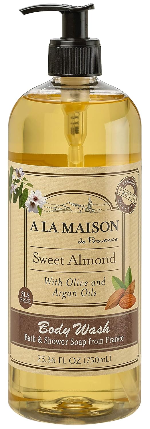 A LA MAISON French Hydrating Liquid Body Wash, Sweet Almond - Natural Body Wash Made with Essential Oils - Biodegradable, Plant-Based, Vegan, Cruelty-Free, Alcohol & Paraben Free (25.36 oz, 1 Pack)