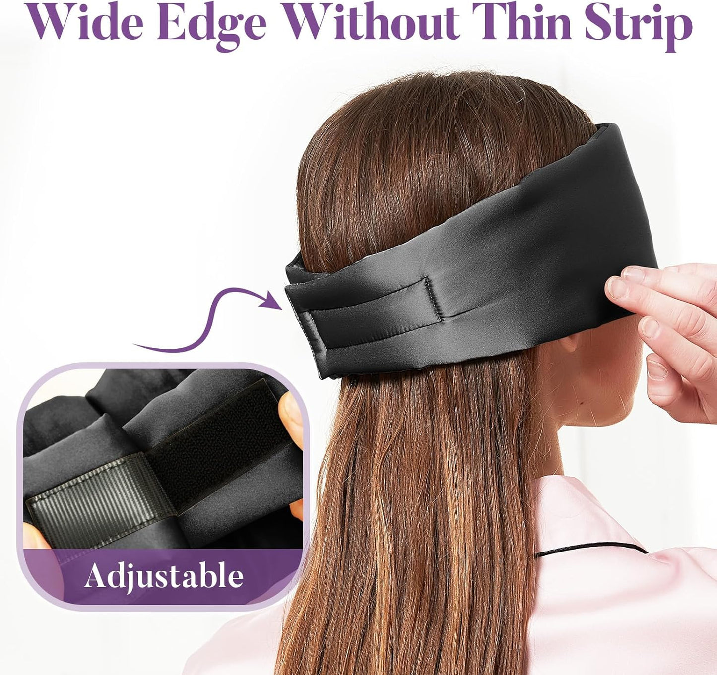 Satin Sleep Mask - Updated Design Light Blocking Eye Mask for Men and Women, Soft and Comfortable Night Sleeping Mask, Eye Cover for Travel/Sleeping (Black)