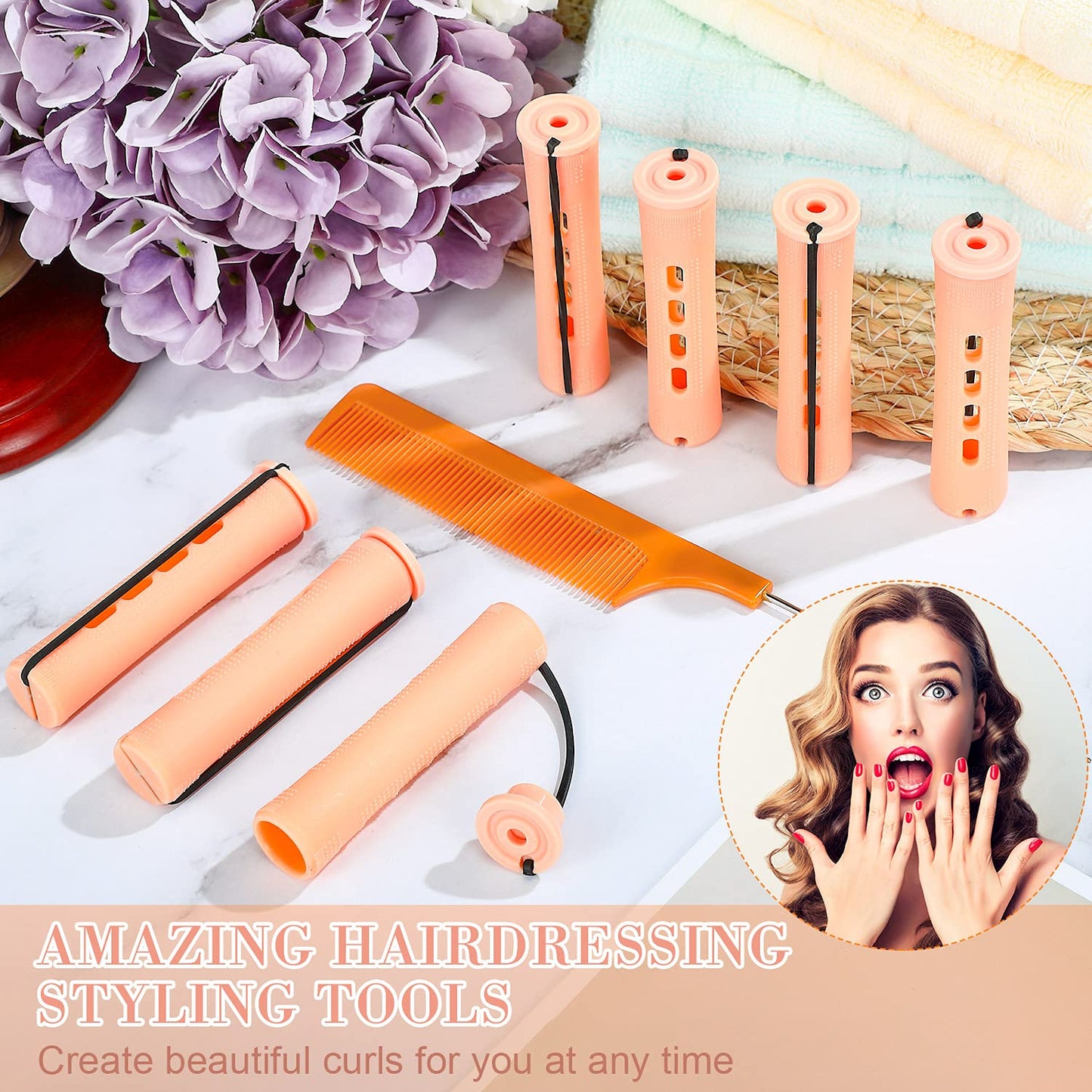 WILLBOND 36 Pieces Cold Wave Rod Hair Perm Rods Hair Rollers Perming Curlers with Steel Rat Tail Comb for Hairdressing Styling