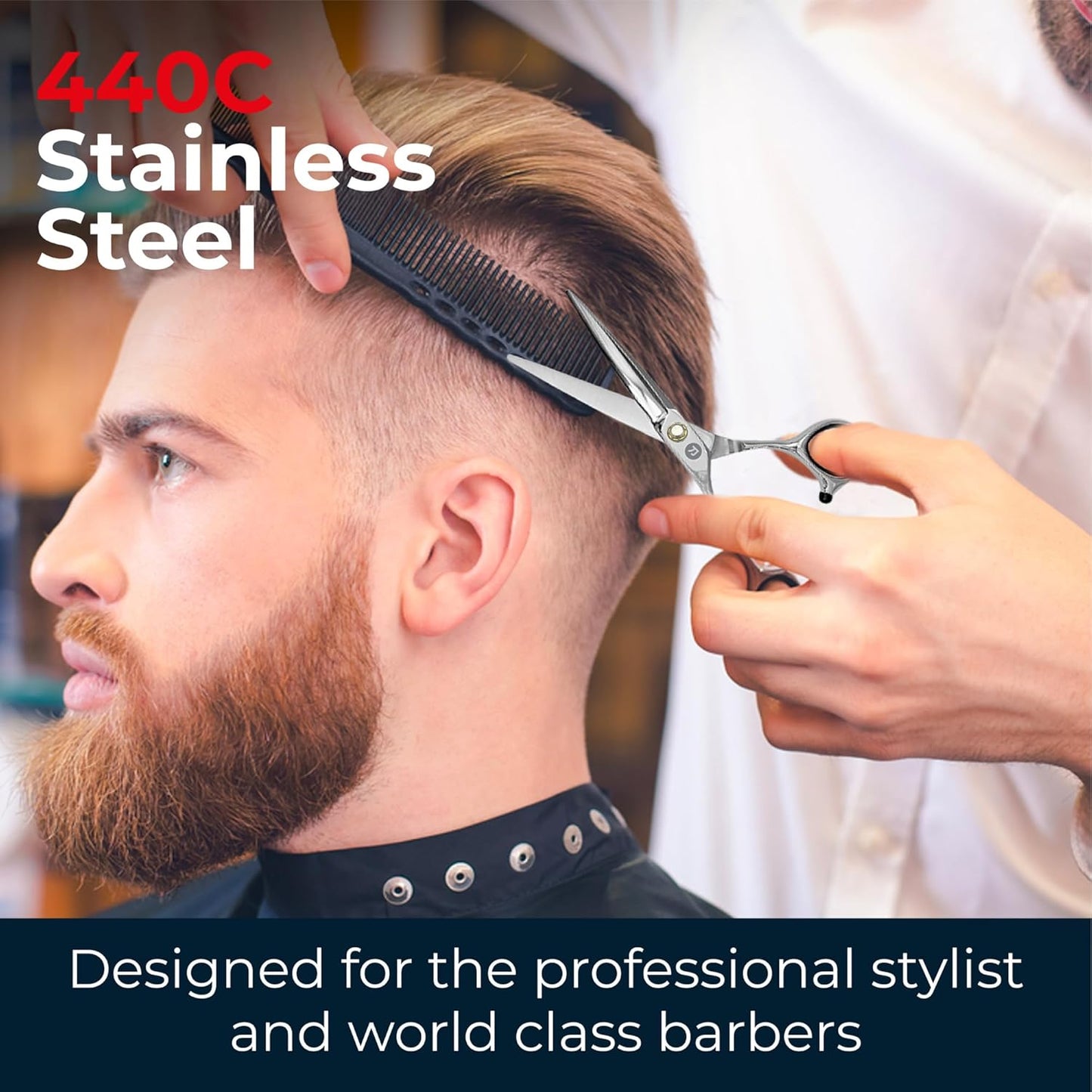 Professional Hair Cutting Scissors - 6 Inches - Convex Blade - Japanese 440C Stainless Steel - For Wet or Dry Cutting - Saki Shears Musashi For Hairdressers and Barbers