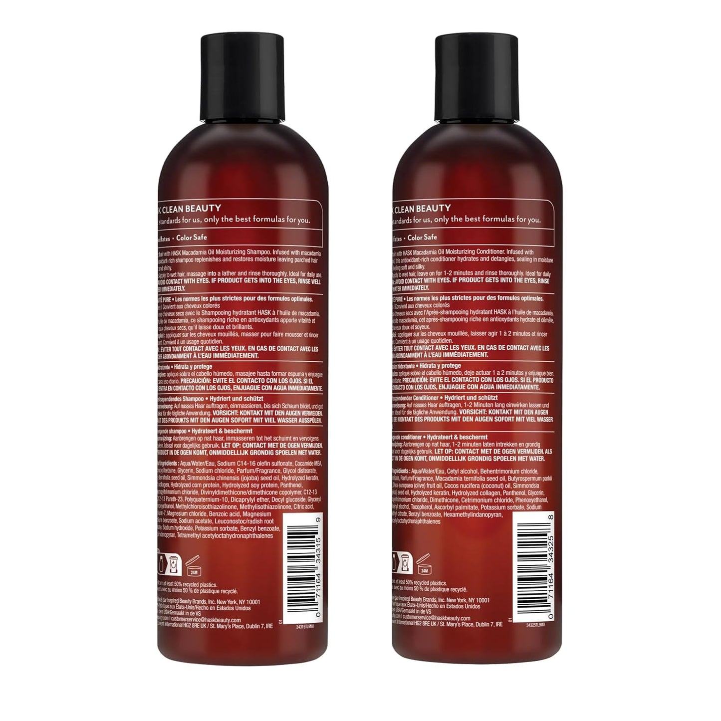 HASK Macadamia Oil Moisturizing Shampoo + Conditioner Set | For All Hair Types, Sulfate-Free, Paraben-Free, Gluten-Free, Cruelty-Free, Color Safe | 12oz each
