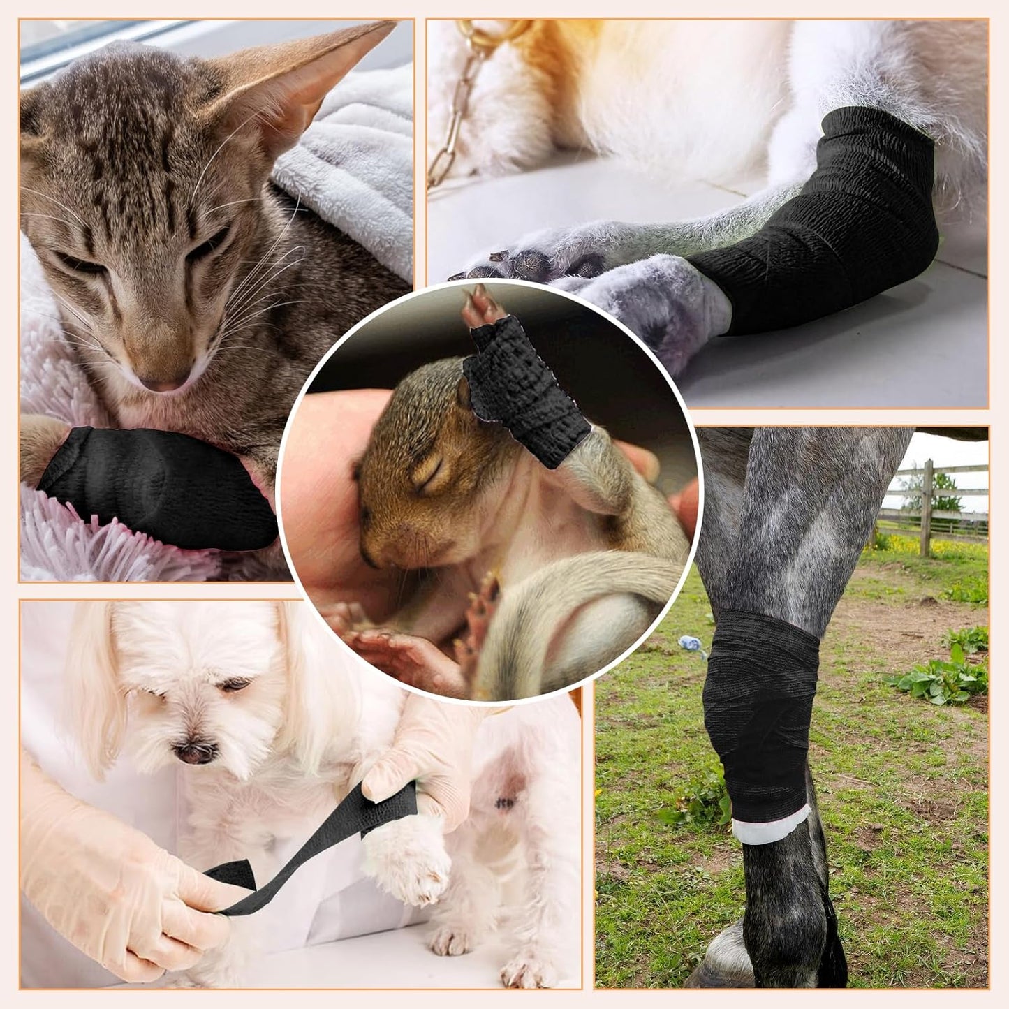 1"/2"/3" Self Adhesive Bandage Wraps, 18 Pack Black Self Adherent Cohesive Bandages Wrap for Wounds, Vet Wrap, Ankle Tape, Tattoo Tape Wrap, Medical Tape, Color Athletic Tape