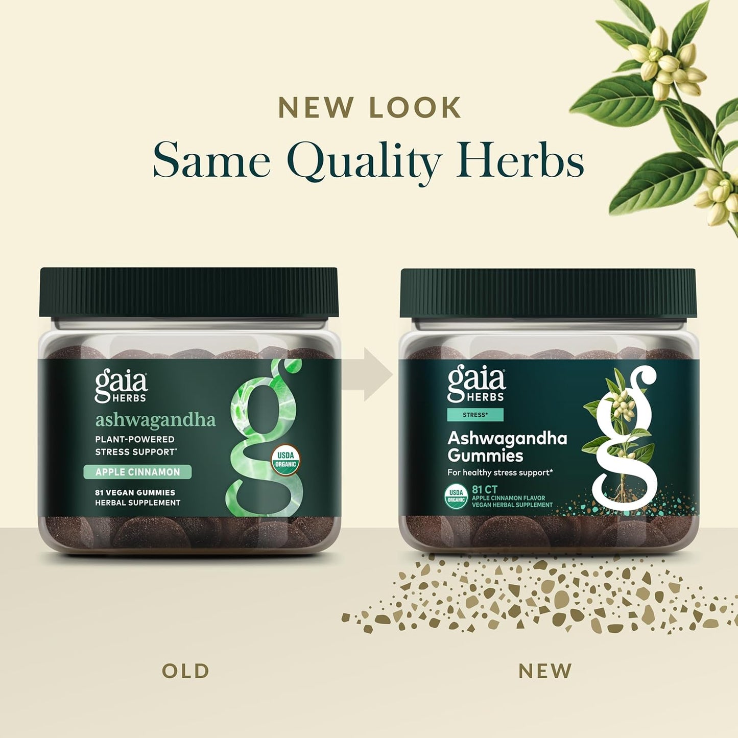 Gaia Herbs Organic Ashwagandha Gummies, Stress Support, Cinnamon, Ginger, Gluten Free, Vegan, 81 Count