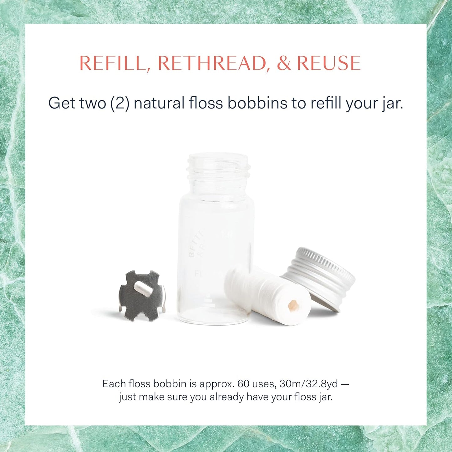 Better & Better Natural Dental Floss Refill Pack | Waxed & Zero Plastic Oral Care - 100% Plant-Based, Vegan, Eco and Non Toxic Dental Floss, 2 Spools