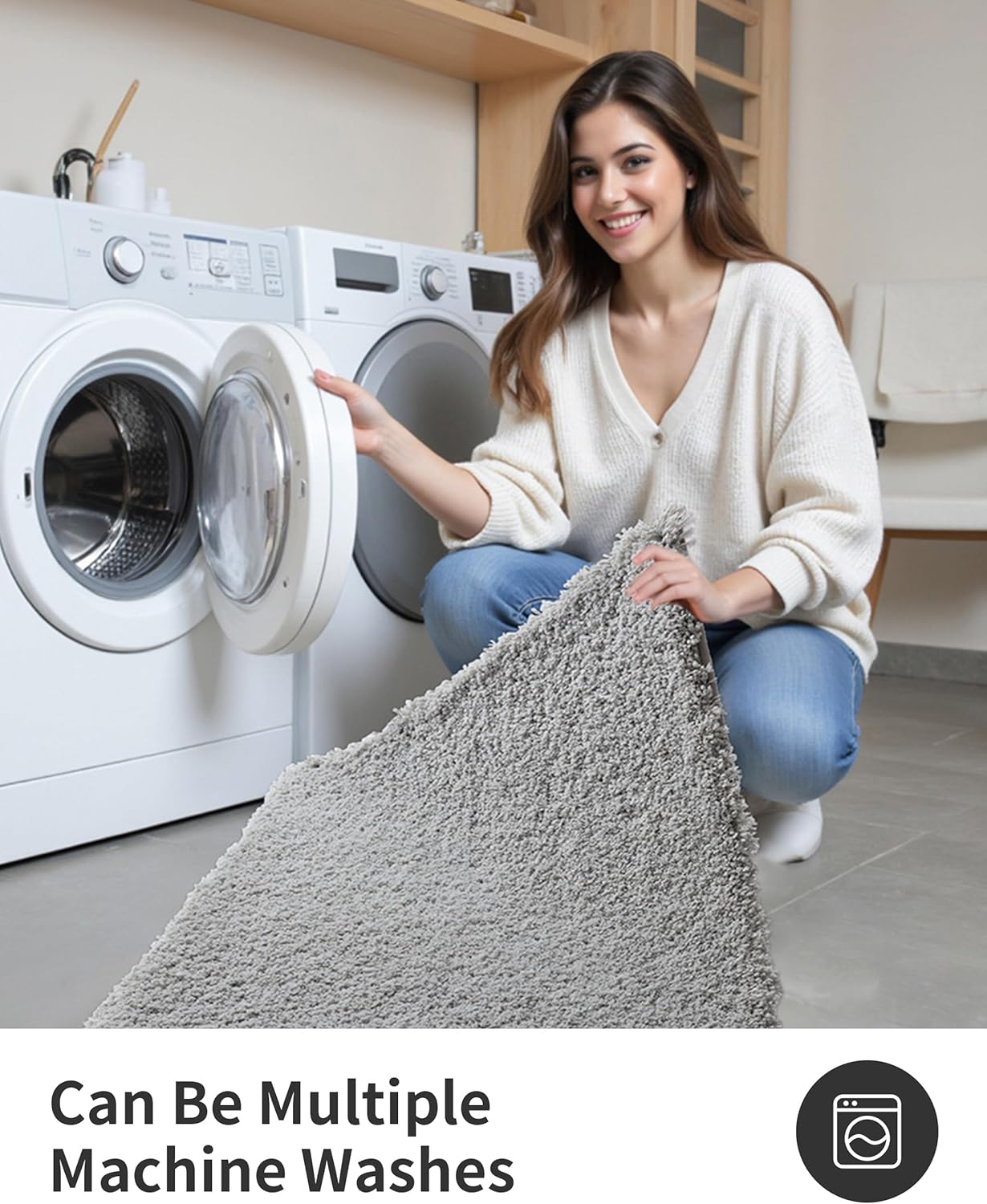 ILANGO Grey Toilet Rugs U Shaped 22" × 24" Non Slip & Super Absorbent Extra Thick Soft, Washable Bath Mats for Bathroom Floor, Microfiber Plush Shaggy Contour Bath Rugs for Toilet,Dry Quick