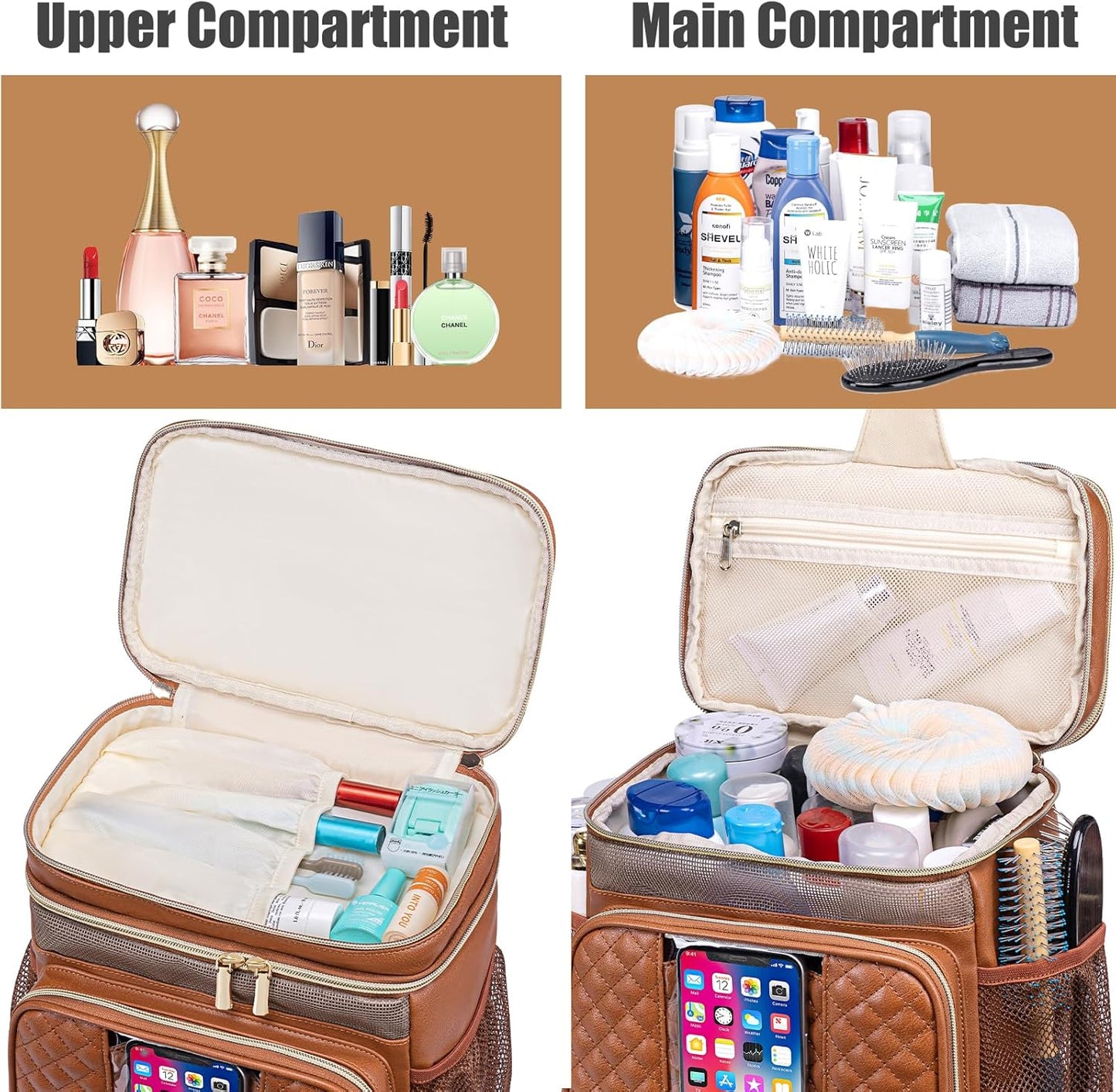 Large Leather Toiletry Bag for Women Men,Bathroom Bag,Water Resistant Portable Shower Caddy for College Dorm,Hanging Toiletry Bags for Traveling,Gym Camping Cruise Ship Travel Essentials Shower Bag