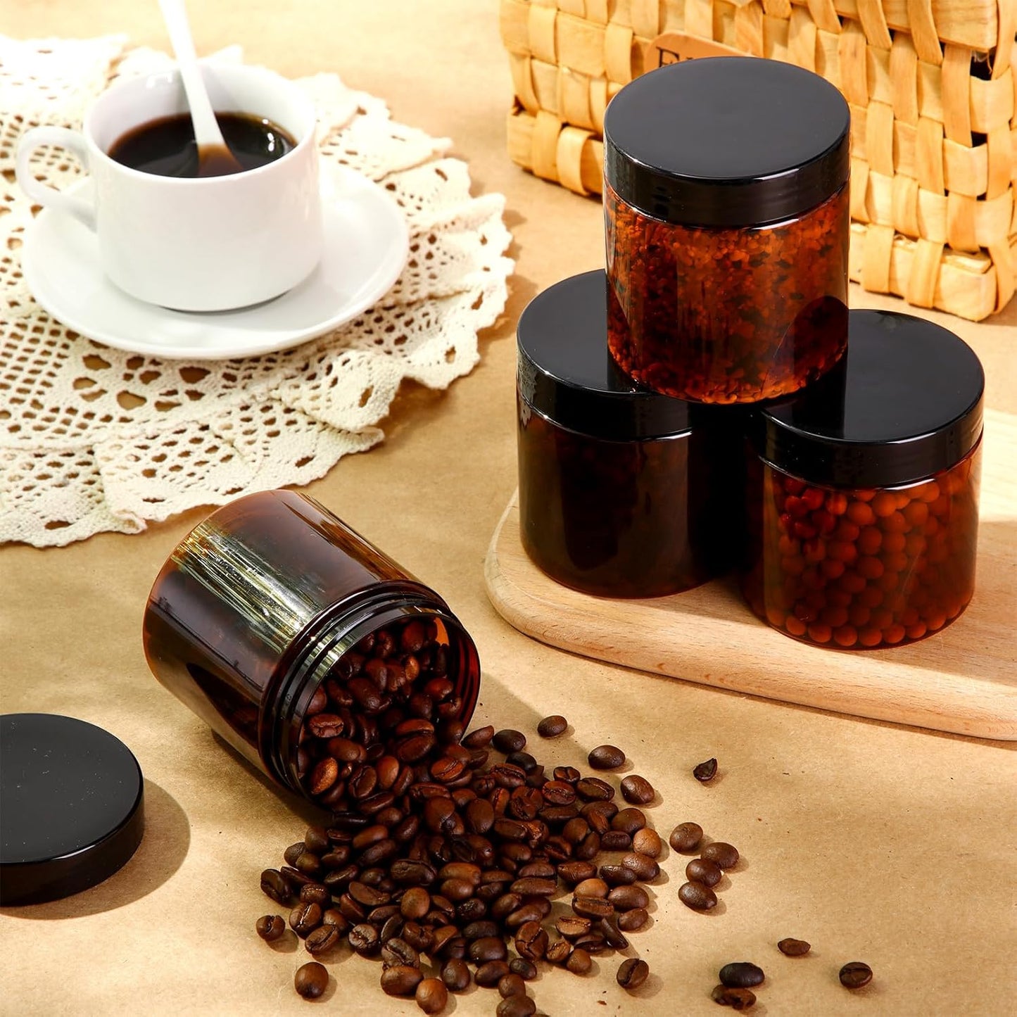 SATINIOR 12 Pack 8 oz Plastic Container Jars with Lids Round Clear Travel Cosmetic Container Slime Jars for Toiletries, Lotion, Cream, Ointments, Makeup, Rhinestone, Samples, Kitchen Storage(Amber)