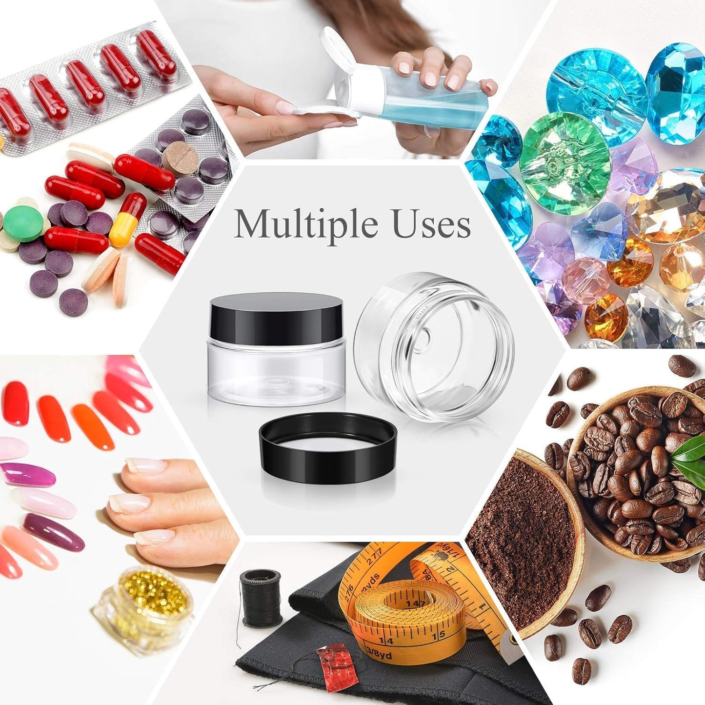 SATINIOR 12 Pack 4 oz Plastic Container Jars with Lids Round Clear Travel Cosmetic Container Slime Jars for Toiletries, Lotion, Cream, Ointments, Makeup, Rhinestone, Samples, Kitchen Storage(Black)