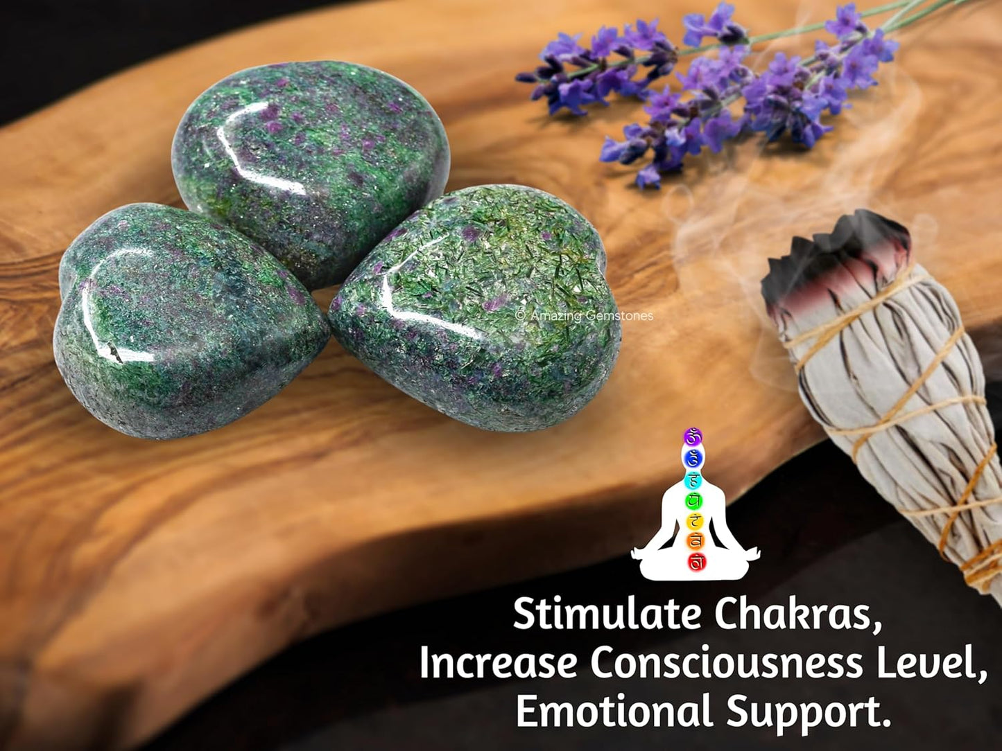 Amazing Gemstone Ruby Fuchsite Crystal Heart Palm Stone - Pocket Massage Worry Stone for Natural Body Chakra Balancing, Reiki Healing and Crystal Grid