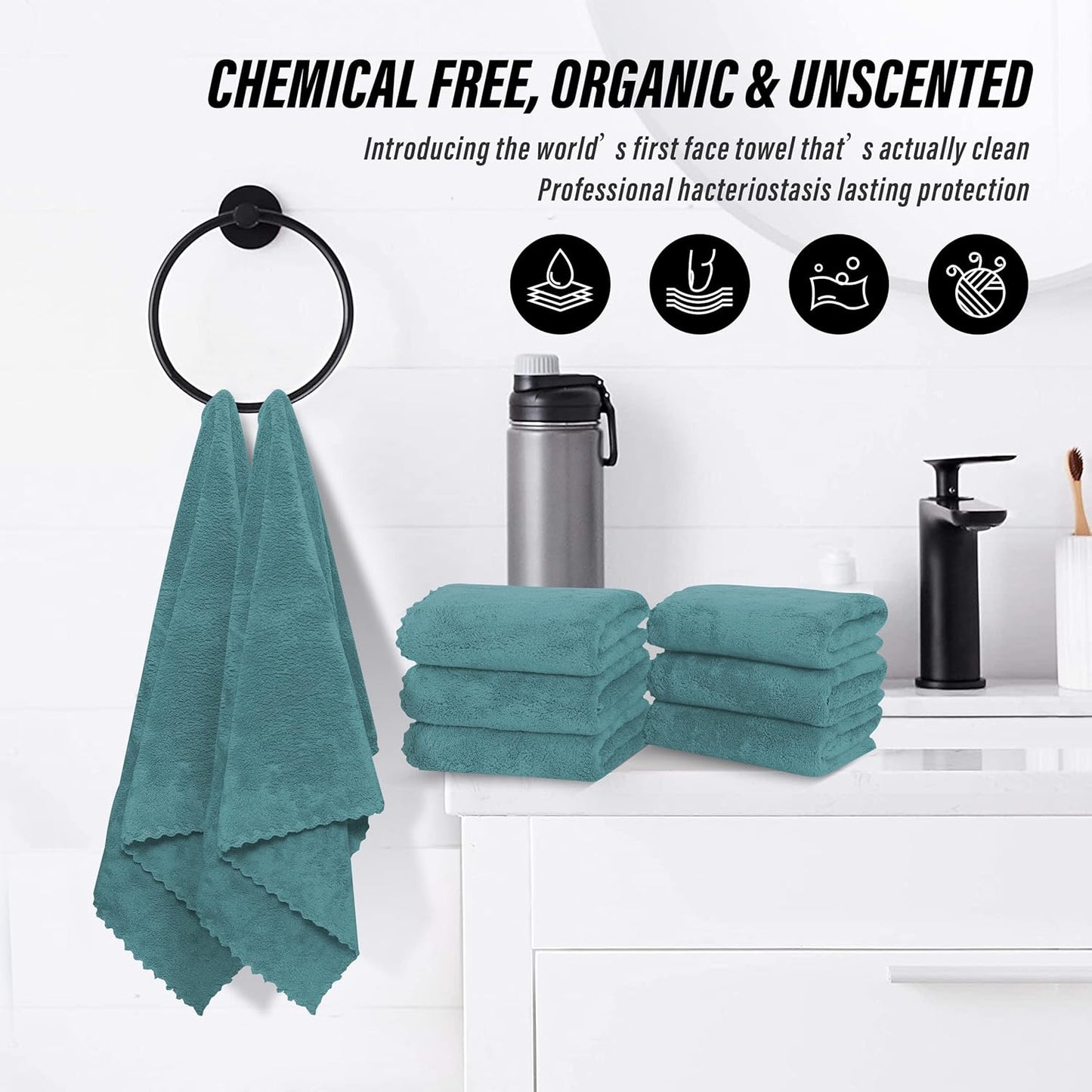 MOONQUEEN 6 Pack Premium Hand Towels - Quick Drying - Microfiber Coral Velvet Highly Absorbent Towels - Multipurpose Use as Hotel, Bathroom, Shower, Spa, Hand Towel 16 x 28 inches (Teal)