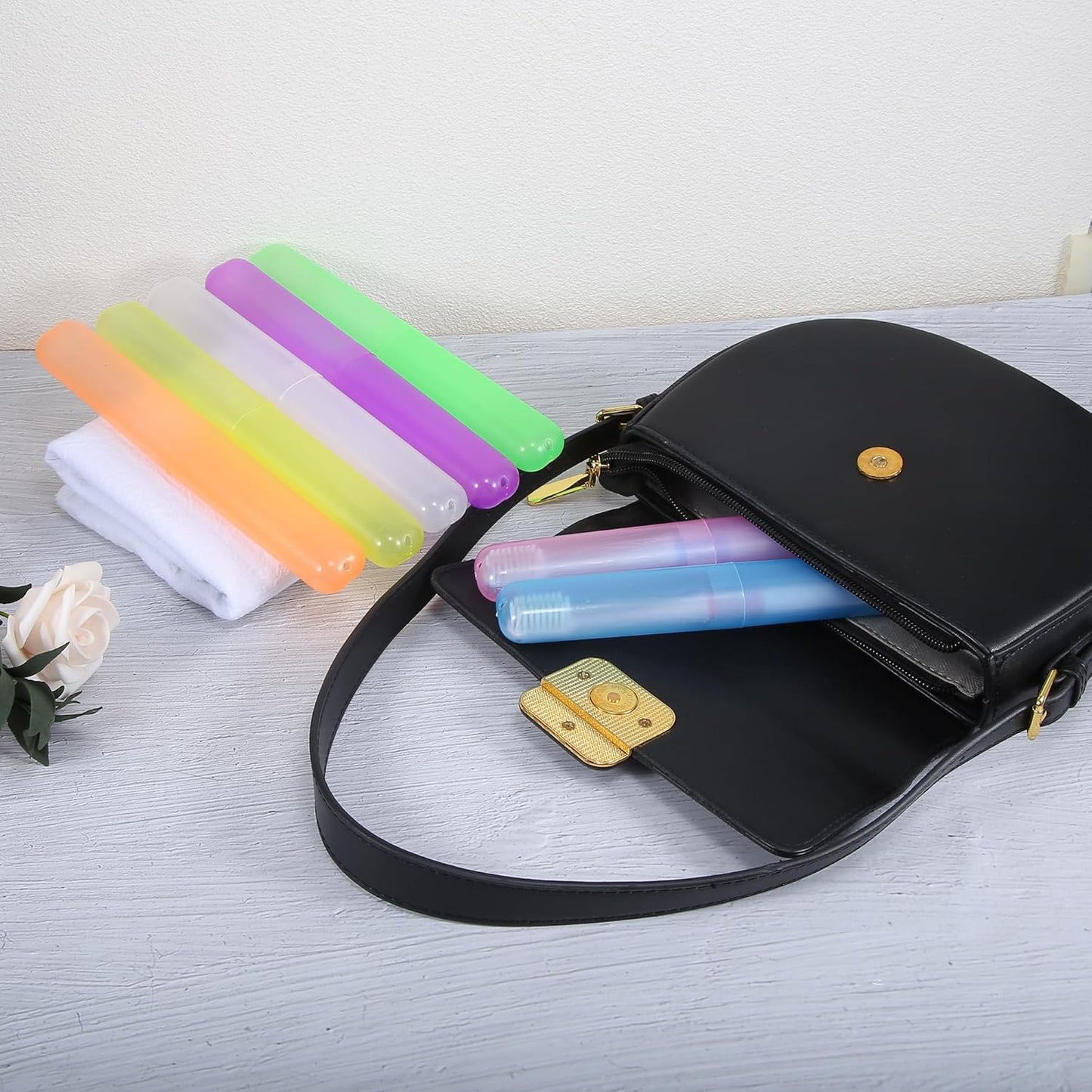 VOCOSTE 2 Pcs, Toothbrush Travel Case, Plastic, Lightweight Traveling Toothbrush Holders Case, for Travel Business, Yellow, 7.48"x1.06"