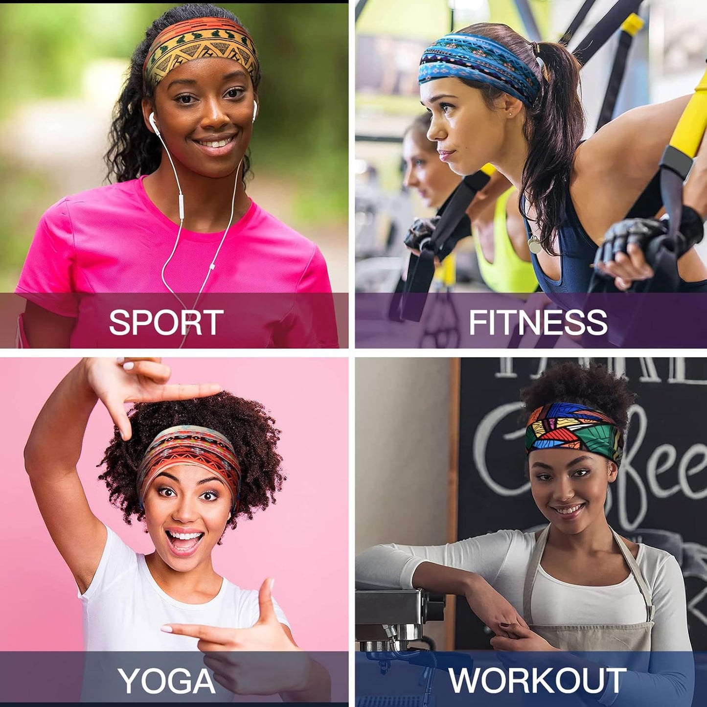 African Headbands Wide Head Wraps for Women Boho Turban Head Bands for Lady Large Sport Workout Stretchy Non-Slip Hair Bands,Pack of 8