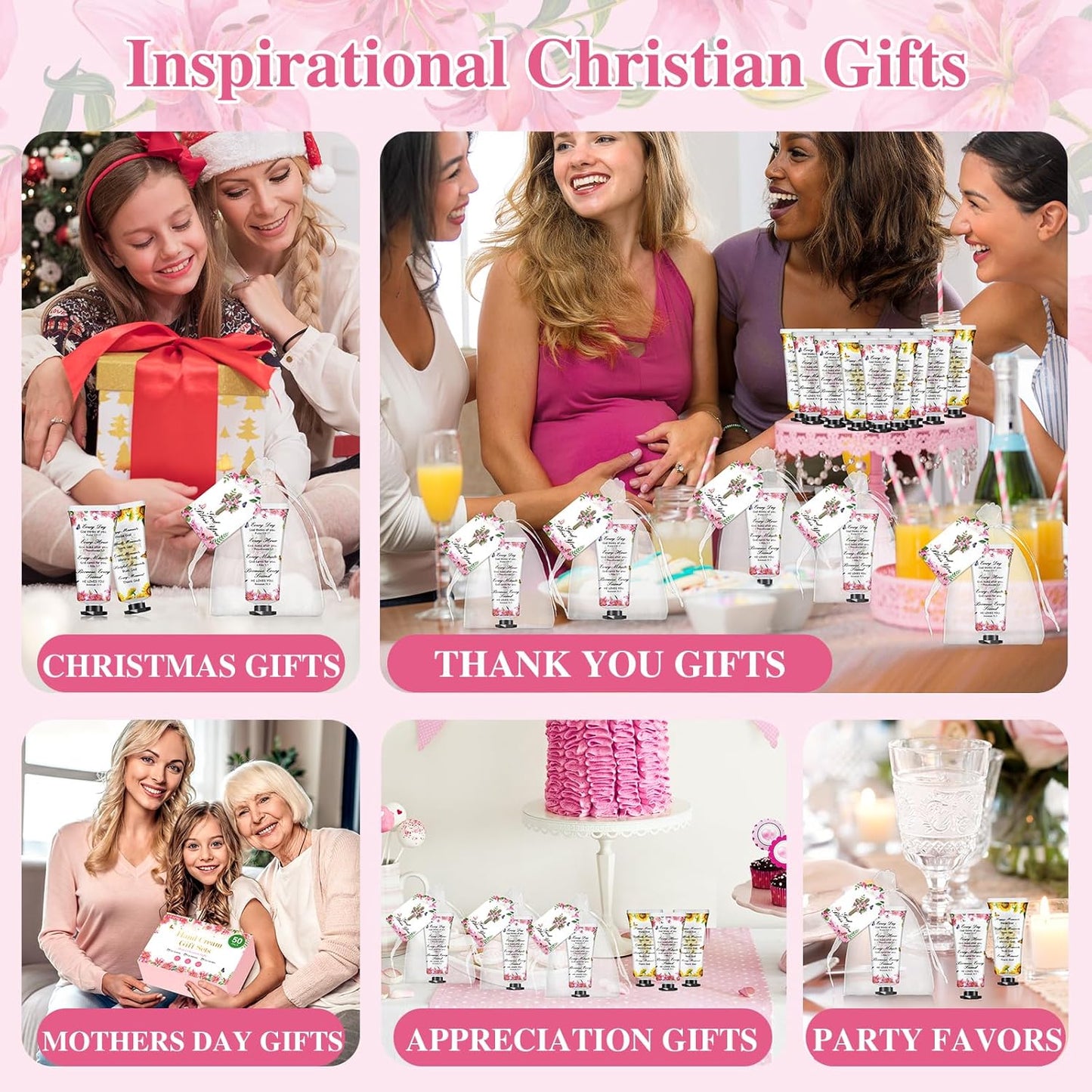50 Sets Christian Hand Cream Gifts, Christian Gifts for Women, Bible Hand Lotion for Christian Party Favors with Prayer Cards, Bible Verse Prayers Religious Gifts for Women, Birthday Graduation Gifts
