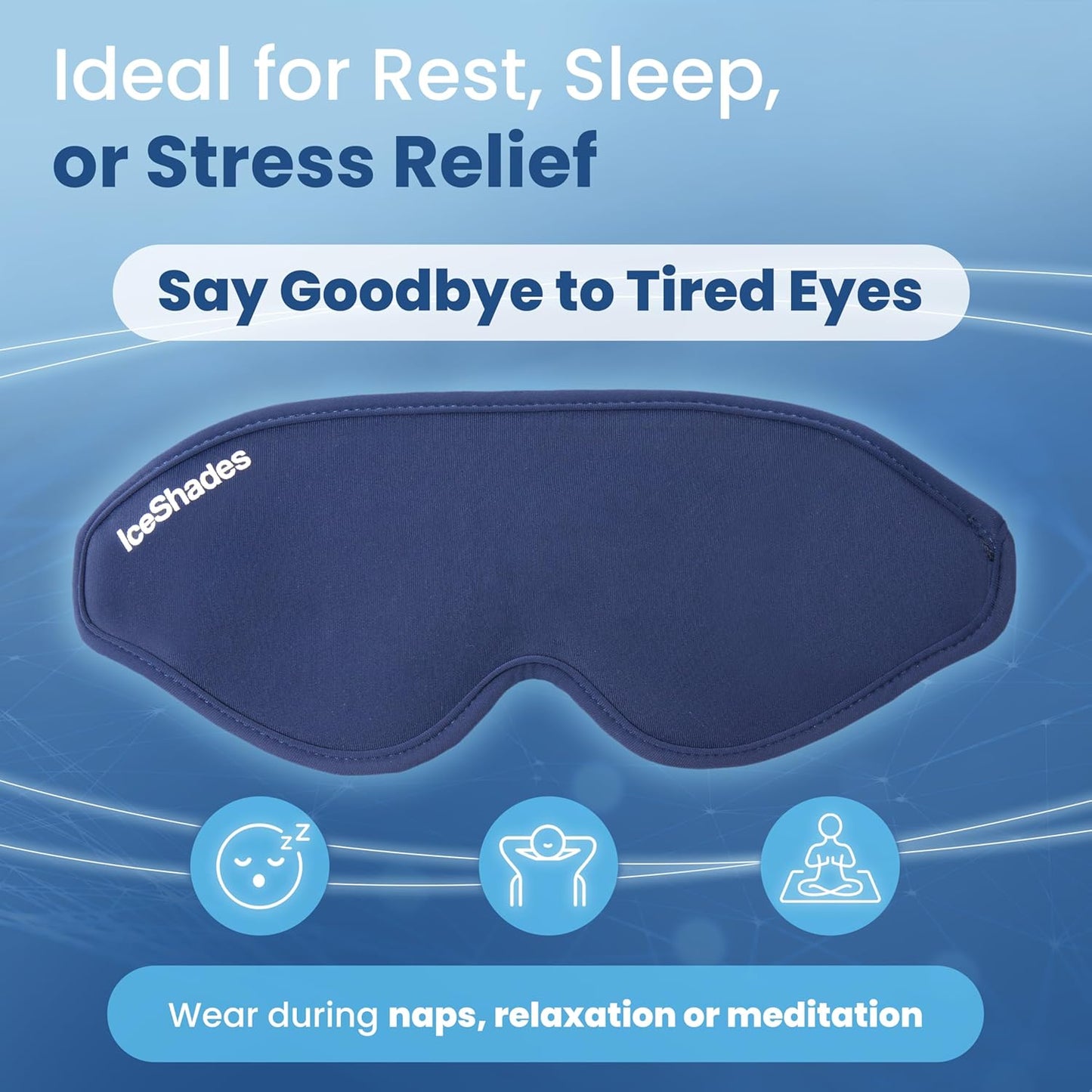 IceShades Cooling Gel Eye Mask for Migraine Relief, Tension & Hangover Migraine Mask, Cold Compress for Headache Dark Circles Tired Puffy Eyes, Reusable Ice Pack for Sleeping, Blue