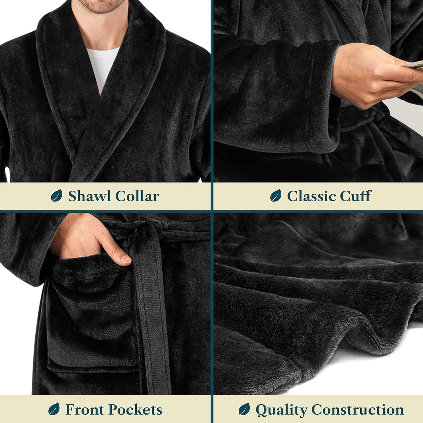 PAVILIA Mens Soft Robe Bathrobe for Men, Lightweight Fleece Male Robe Long Bath Shower Spa
