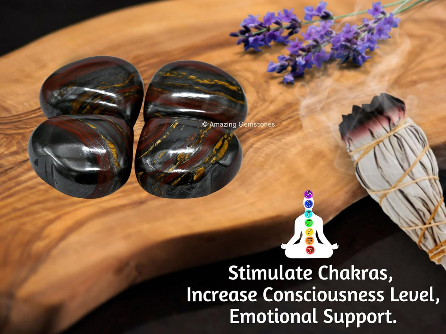 Iron Tiger Eye Crystal Heart Palm Stone - Pocket Massage Worry Stone for Natural Body Chakra Balancing, Reiki Healing and Crystal Grid