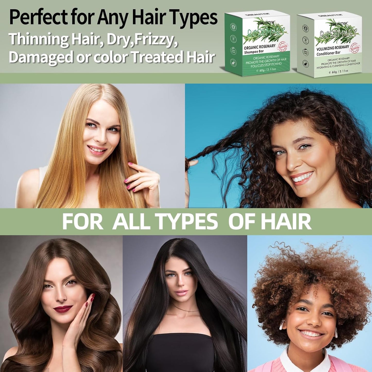 2 Pack Rosemary Shampoo Conditoner Bar Set,Thinning Hair-Volume Shampoo & Conditioner Bar for Men and Women,Hair Thickening & Regrowth Treatment,Hair Growth Soap for Anti-Hair Loss