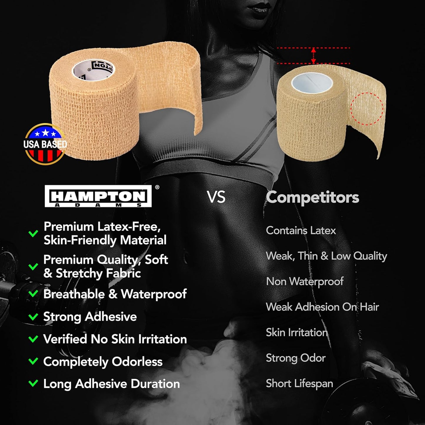 Hampton Adams | As Seen on Shark Tank | Self Adhesive Bandage Wrap (14-Pack) | 15ft | Pet Safe | Breathable Athletic Elastic Cohesive Bandage for Sports Injury Ankle Knee Wrist sprains (Beige)