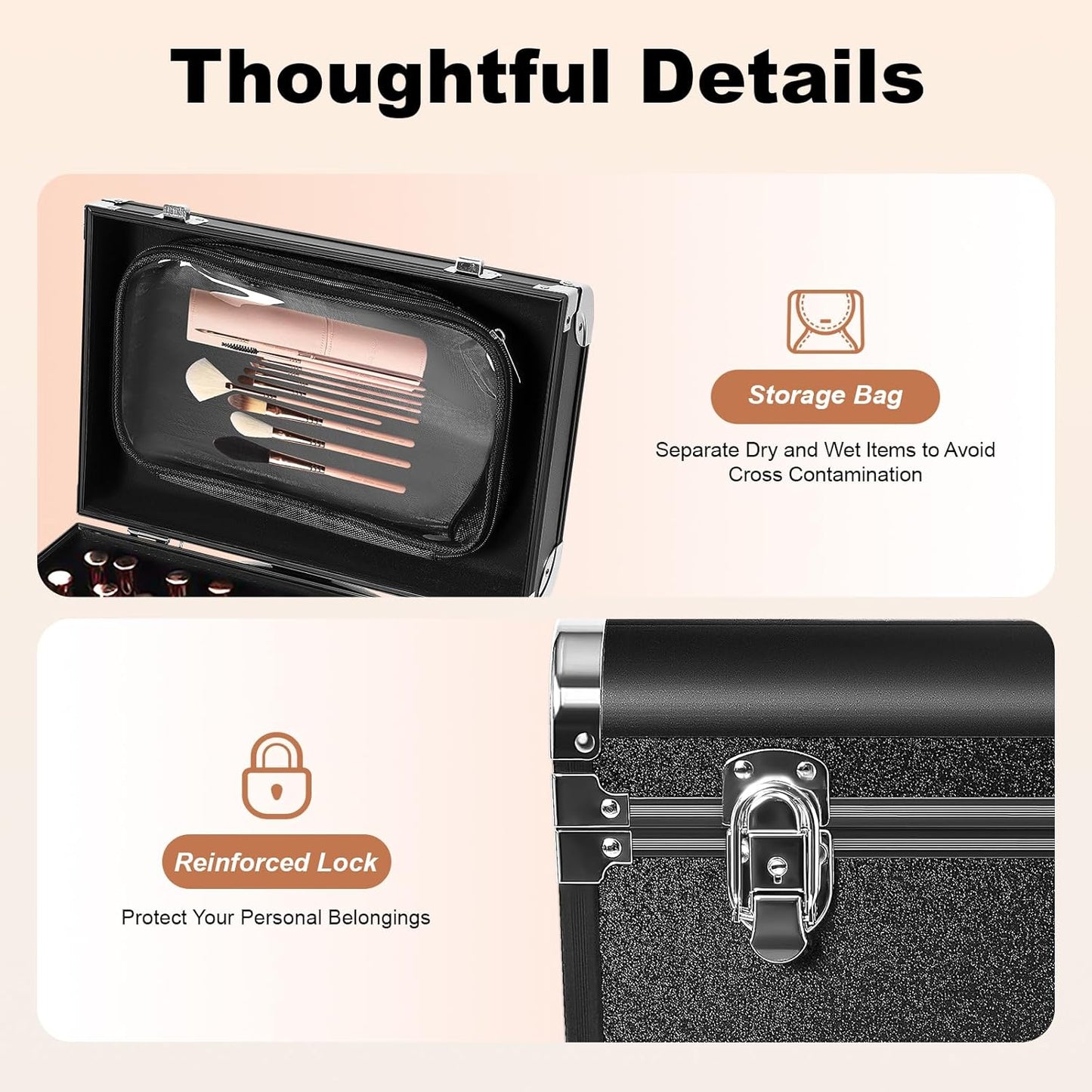 Lockable Makeup Train Case,110lbs Rolling Hairdressing Trolley,Beauty Salon Cosmetic Luggage with Universal Wheels for Hair Stylist,Make-up Artists,Hairdressers (Black 5)