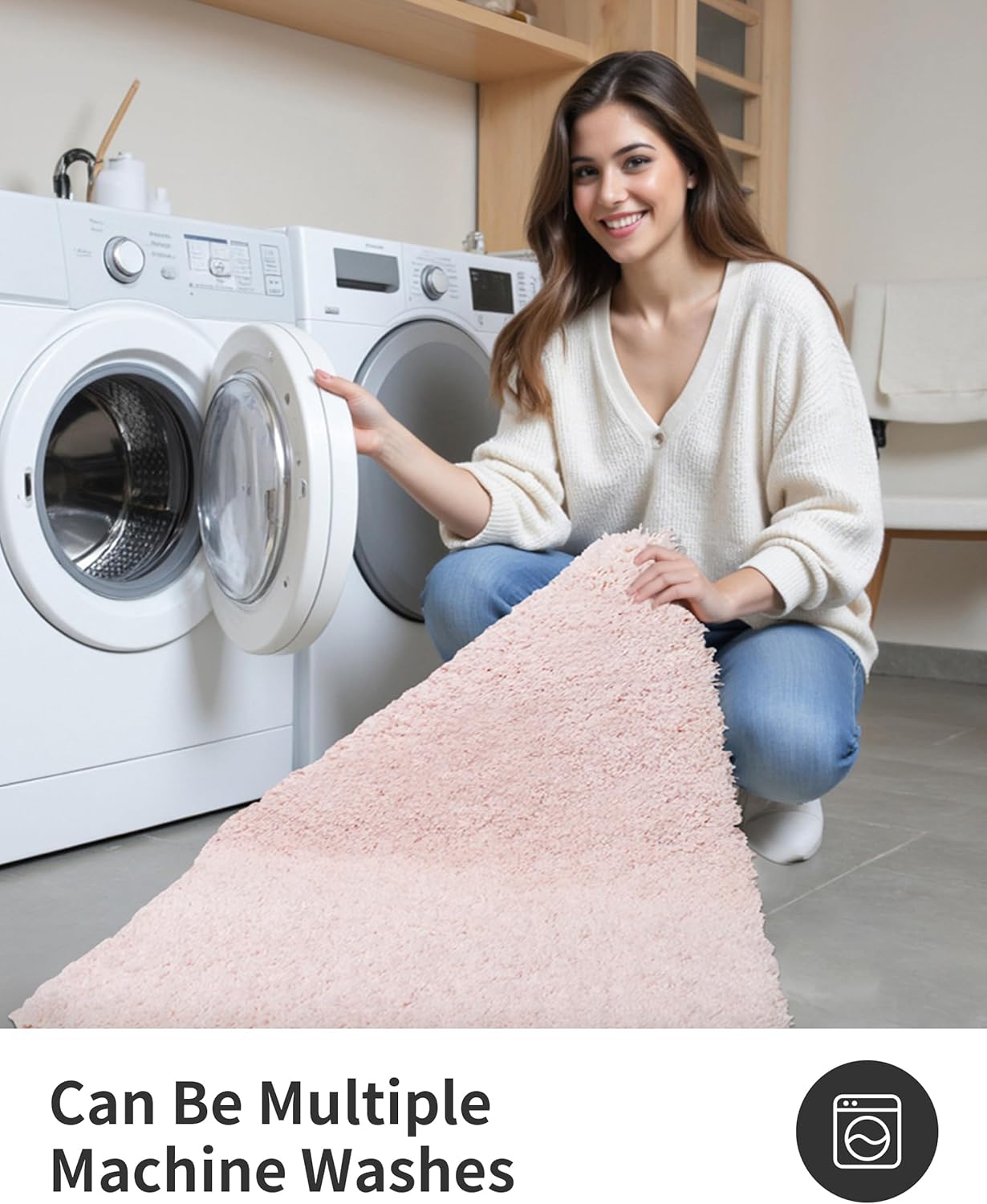 ILANGO Pink Bathroom Rugs 36" × 24" Non Slip & Super Absorbent Extra Thick Soft, Washable Bath Mat for Floor, Non Shedding Microfiber Plush Shaggy Bath Rug with Rubber for Bathtub Shower Room Sink