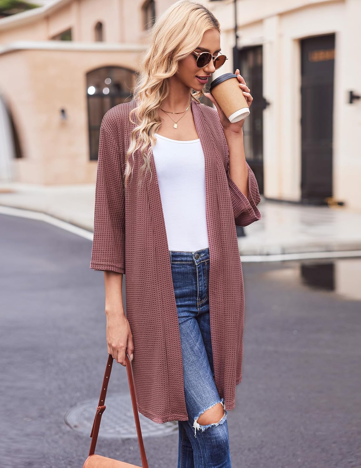 Ekouaer Robes for Women Waffle Knit Bathrobe Soft Lightweight Knee Length Loungewear S-XXL