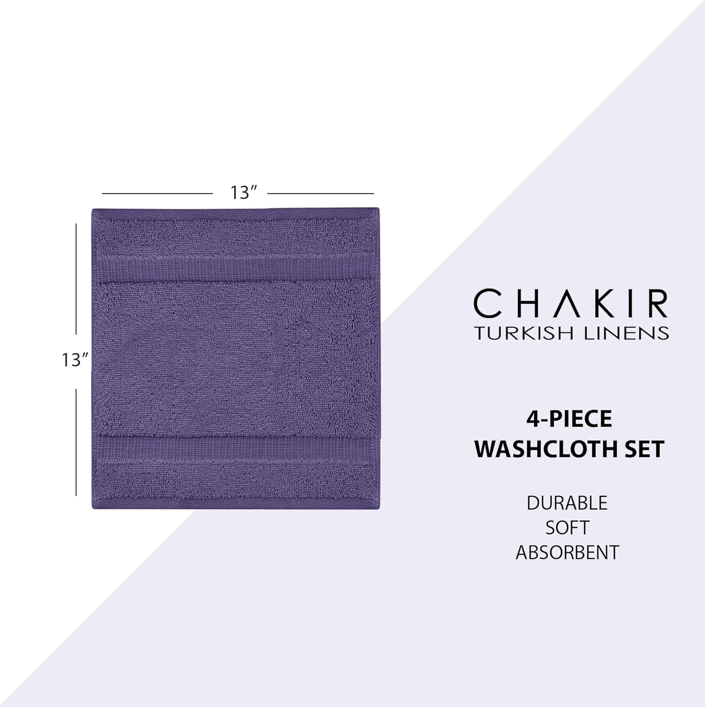 Chakir Turkish Linens | Hotel & Spa Quality 100% Cotton Premium Turkish Towels | Soft & Absorbent (4-Piece Washcloths, Plum)