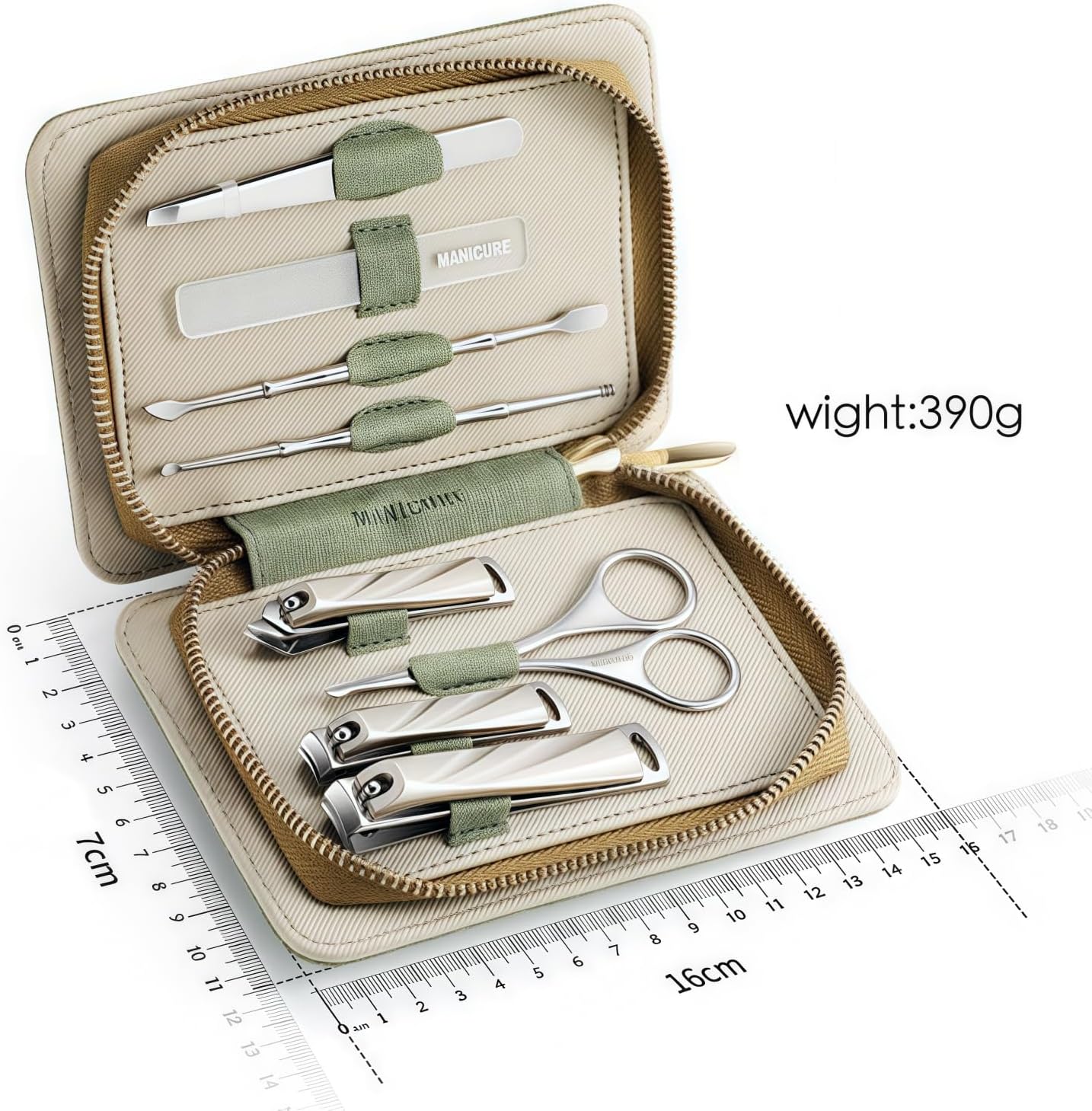 8-Piece Manicure Pedicure Set-Stainless Steel Nail Clippers Toenail Fingernail Cutters with Travel Case Complete Grooming Kit (Green)