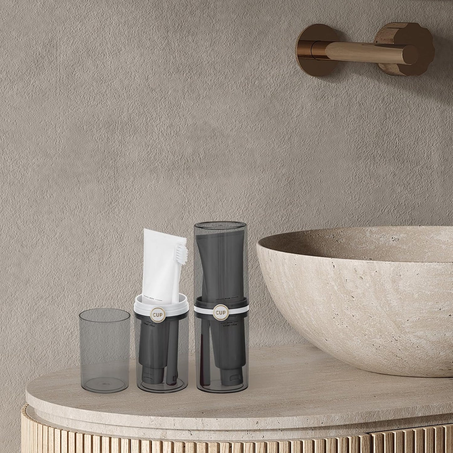 Yeeco toothbrush travel case, 2 pcs Transparent Black Portable Toothbrush Cover with Mouthwash Cup, Tooth Brushing Holder for Home School Camping Travelling, 8.1 x 2.6 inches,Clear Black