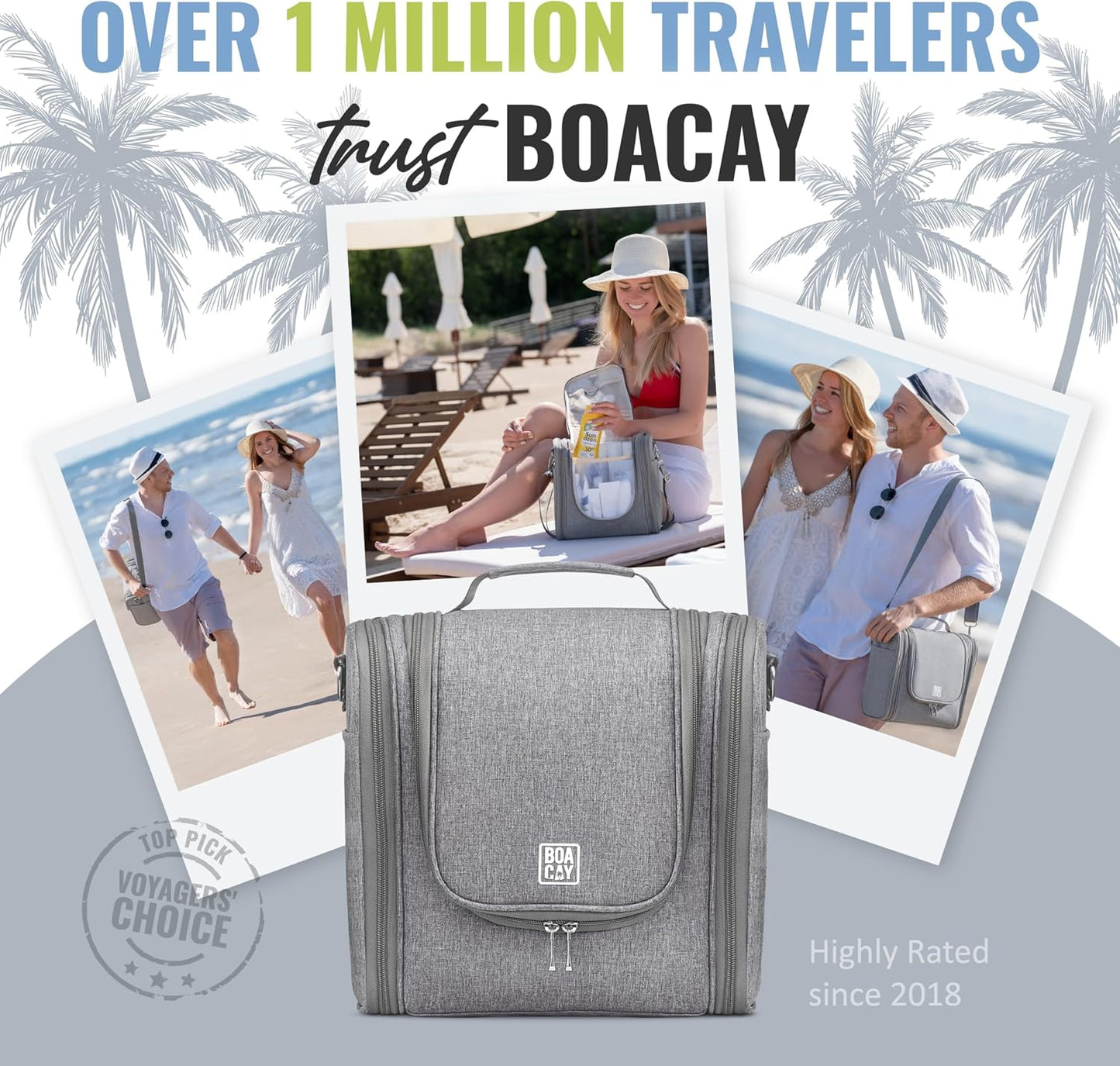 BOACAY Extra Large Hanging Travel Toiletry Bag for Women and Men, Makeup Bag, Bathroom & Shower Organizer Kit for Accessories, Cosmetics, Essentials