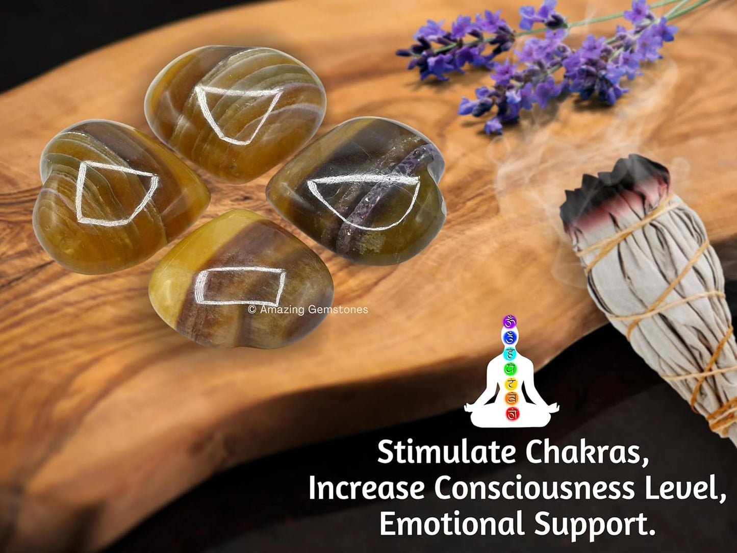 Amazing Gemstone Fluorite Crystal Heart Palm Stone - Pocket Massage Worry Stone for Natural Body Chakra Balancing, Reiki Healing and Crystal Grid