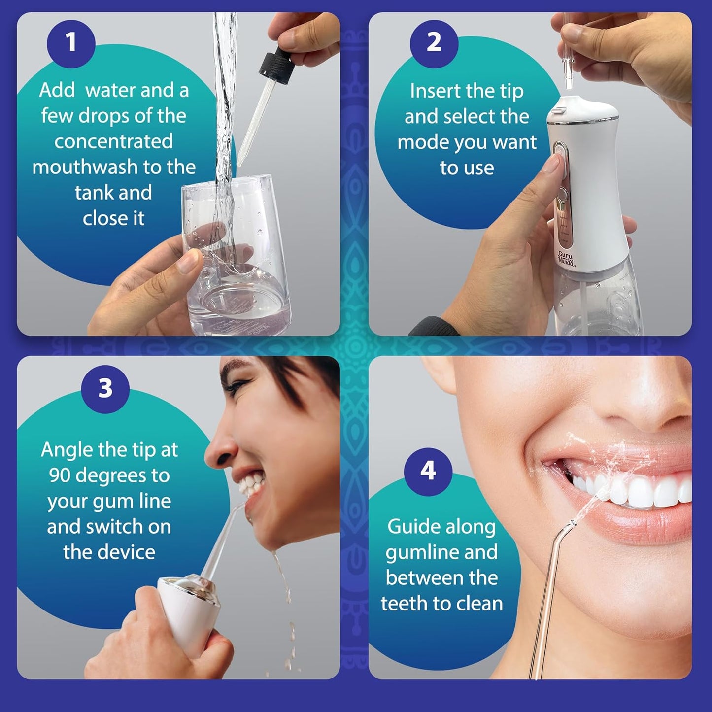 GuruNanda Gums of Steel Kit – Advanced Dental Water Flosser (UV Mode), Concentrated Mouthwash, Cocomint Pulling Oil, Butter on Gums Toothbrush & Tongue Scraper for Overall Oral Hygiene